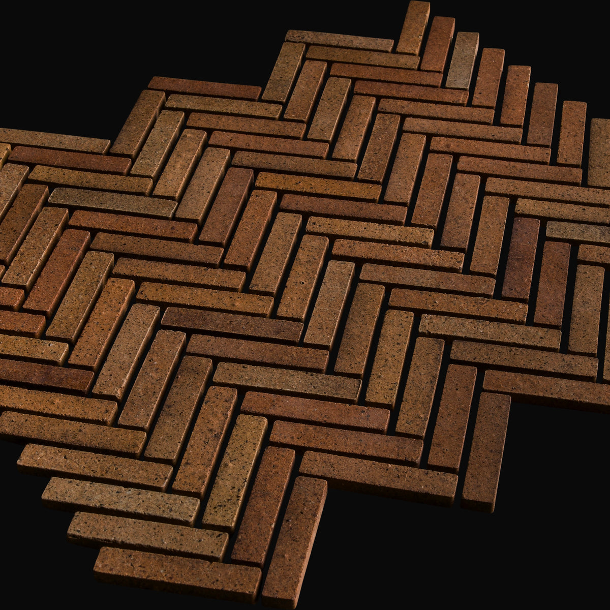 Aya Border Herringbone Japanese porcelain mosaic wall tile in Umber – Mittsu Japanese Tiles