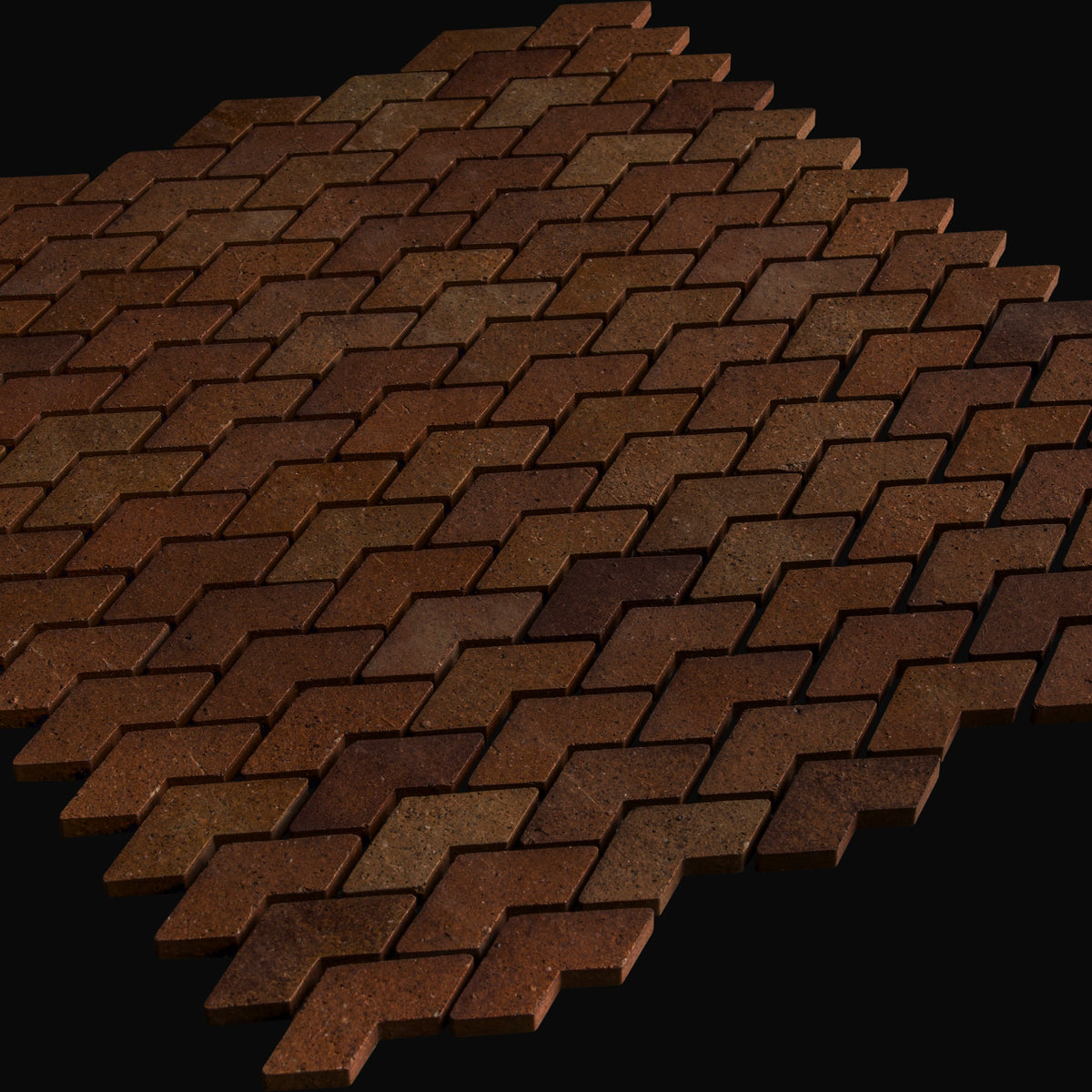Aya Chevron Straight Mount Japanese porcelain mosaic wall tile in Umber – Mittsu Japanese Tiles