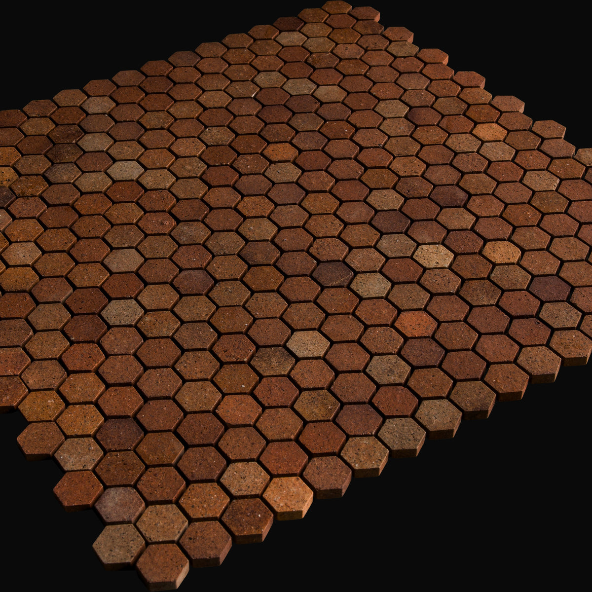 Aya Hex Japanese porcelain mosaic wall tile in Umber – Mittsu Japanese Tiles