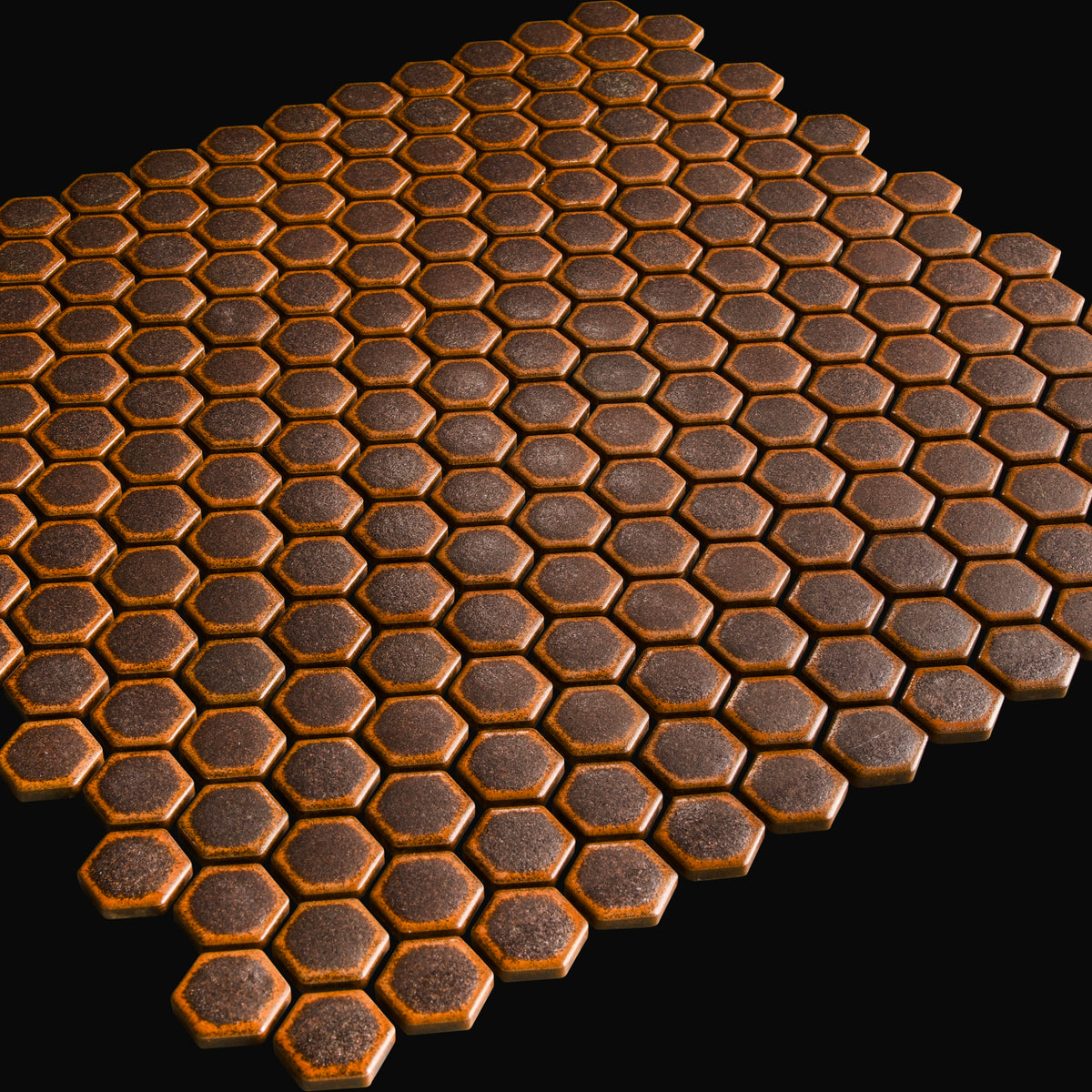Iro Hex Japanese porcelain mosaic wall tile in Burnished Bronze – Mittsu Japanese Tiles