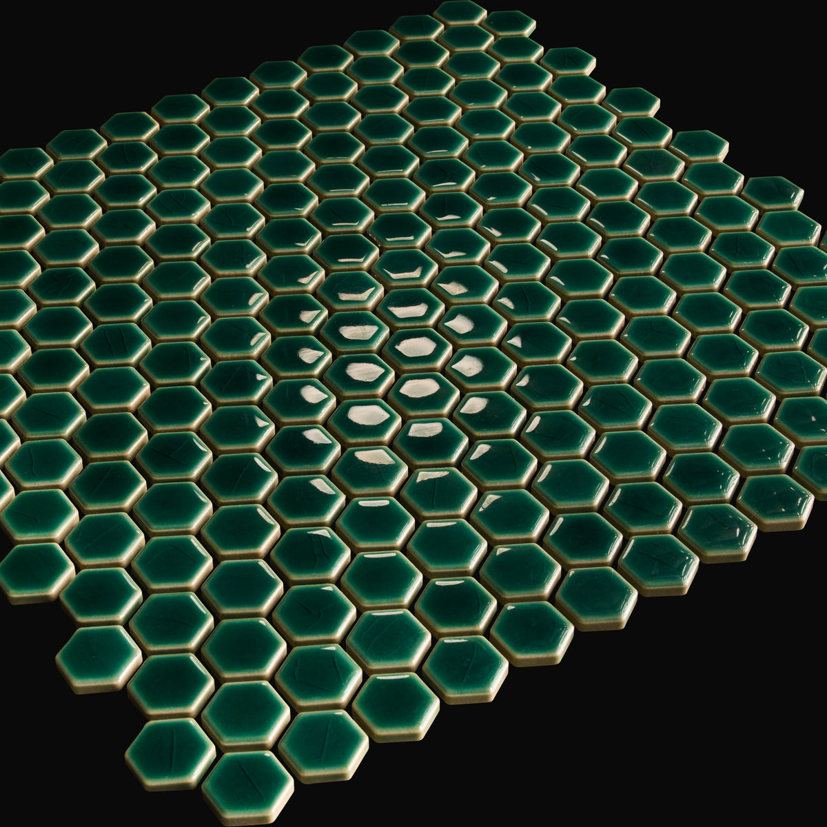 Iro Hex Japanese porcelain mosaic wall tile in Oribe Green – Mittsu Japanese Tiles