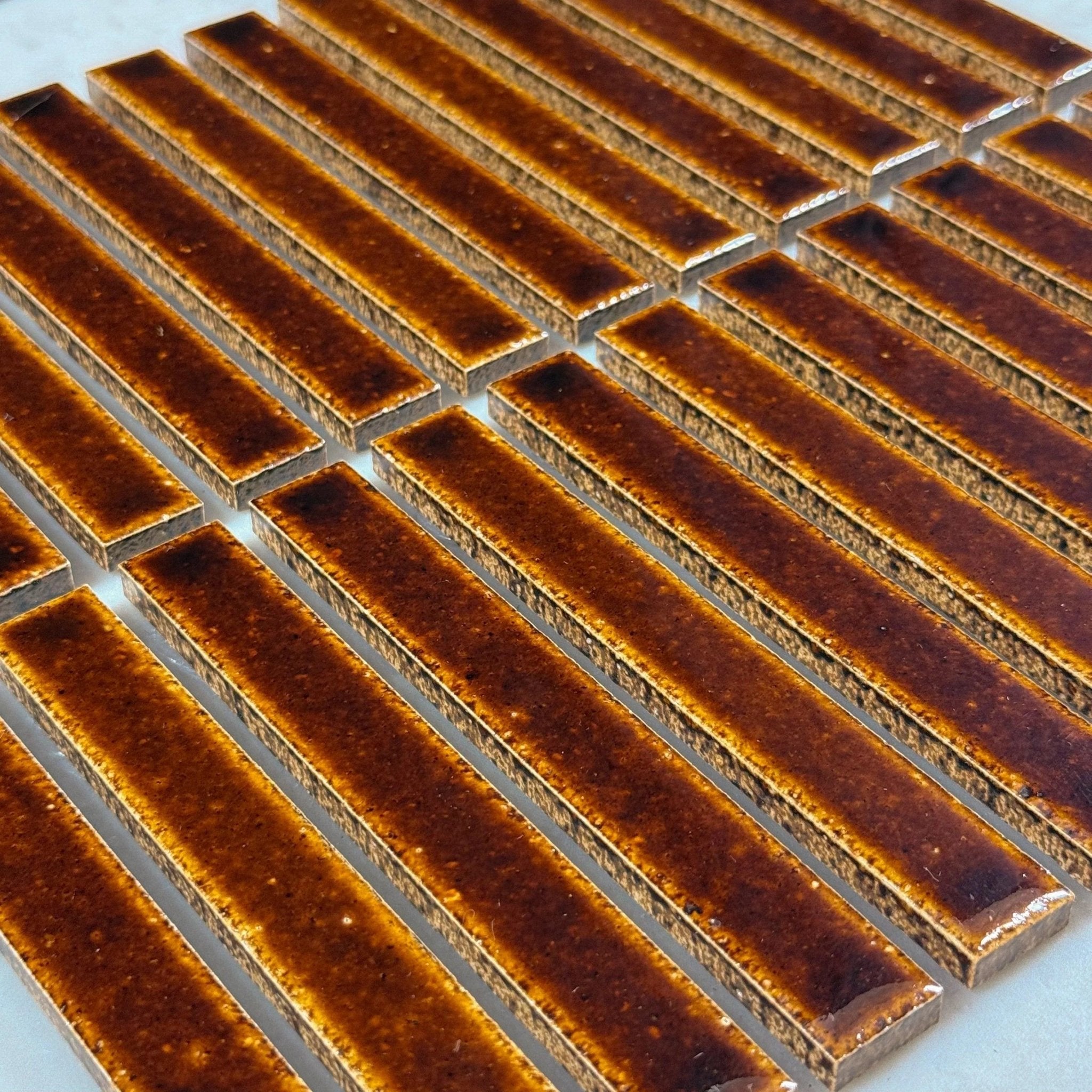 Japanese ceramic wall tiles Kaji Border in Burnt Russet from Mittsu Japanese Tiles