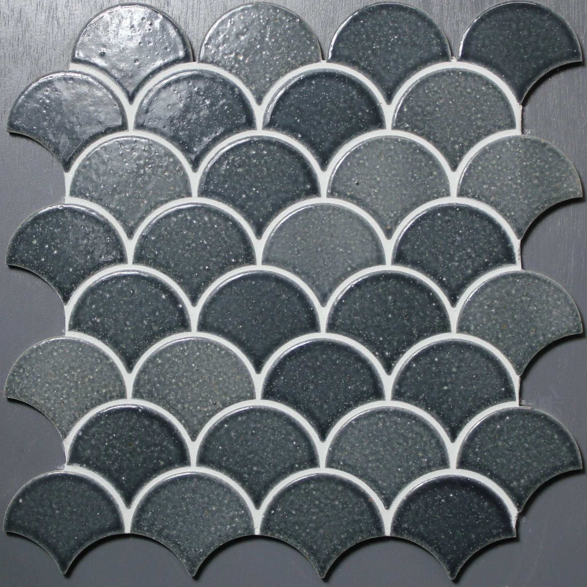 Japanese ceramic wall tiles Kaji Hamon Sample in Crystal Grey from Mittsu Japanese Tiles