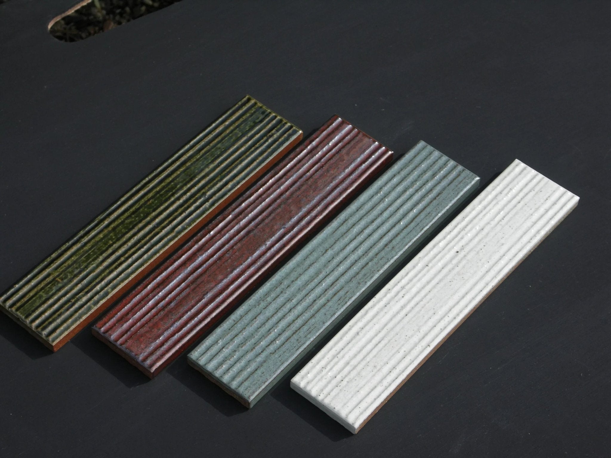Japanese ceramic wall tiles Kaji Juhi Sample in Vintage Green from Mittsu Japanese Tiles