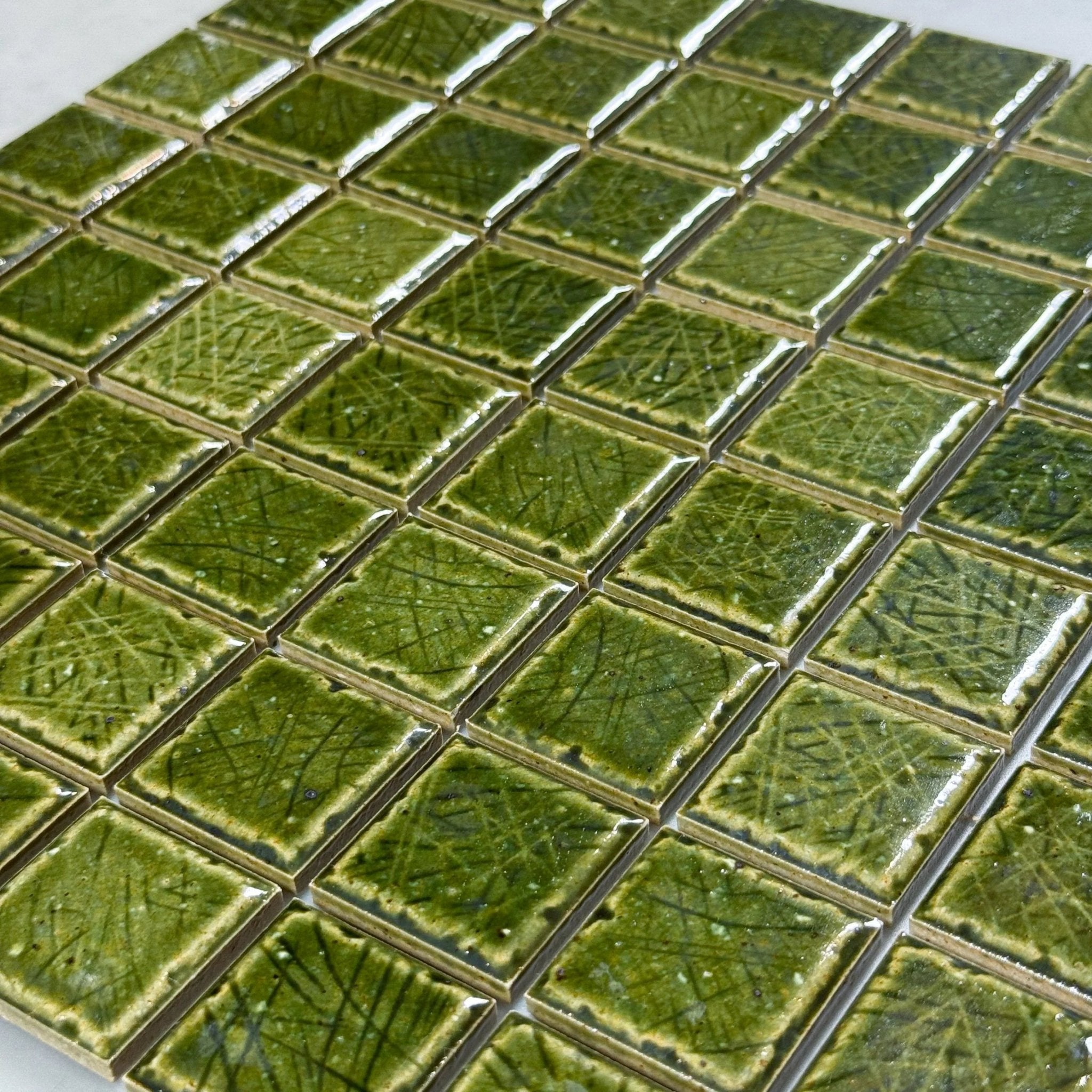 Japanese ceramic wall tiles Kaji Naka in Vintage Green from Mittsu Japanese Tiles