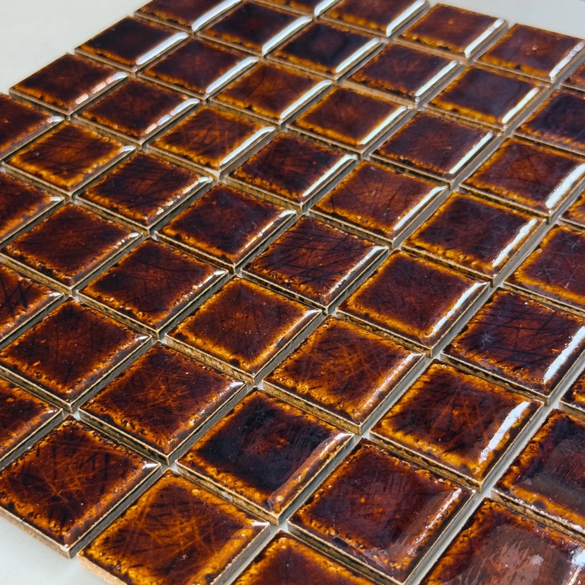 Japanese ceramic wall tiles Kaji Naka in Burnt Russet from Mittsu Japanese Tiles
