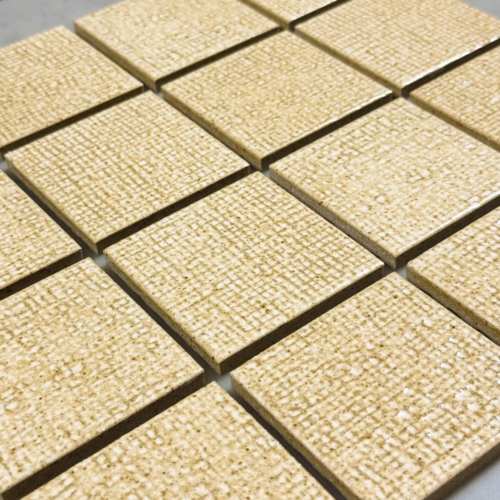 Japanese ceramic wall tiles Kaji Oki in Buttercream from Mittsu Japanese Tiles
