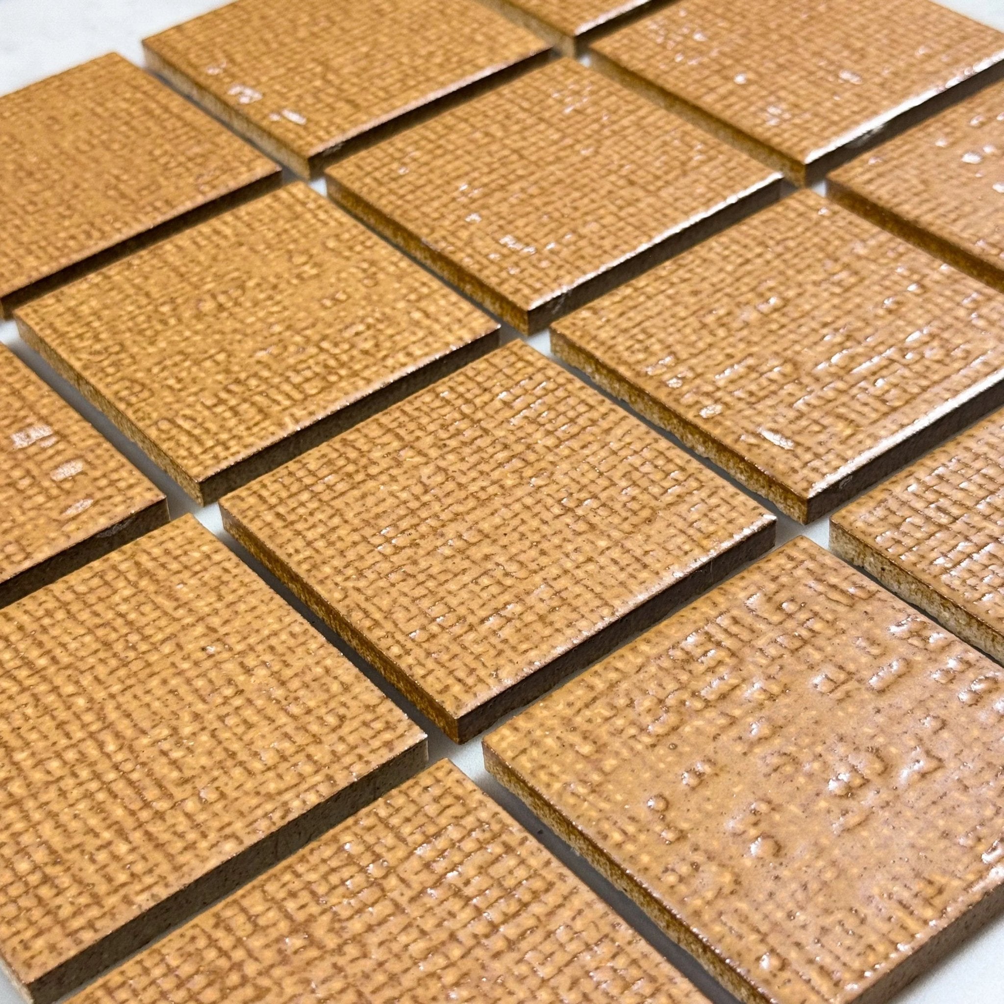 Japanese ceramic wall tiles Kaji Oki in Caramel from Mittsu Japanese Tiles