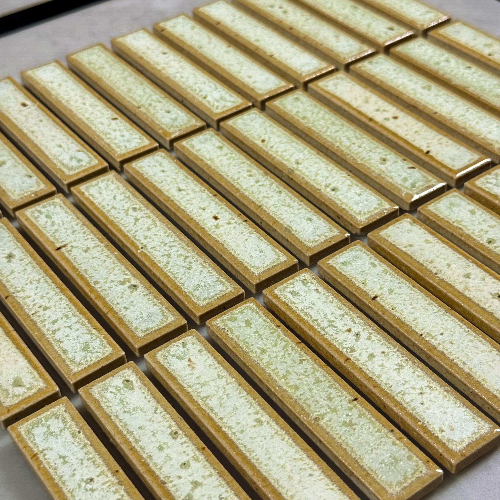 Japanese ceramic wall tiles Kogarana Sample in Matcha Foam from Mittsu Japanese Tiles