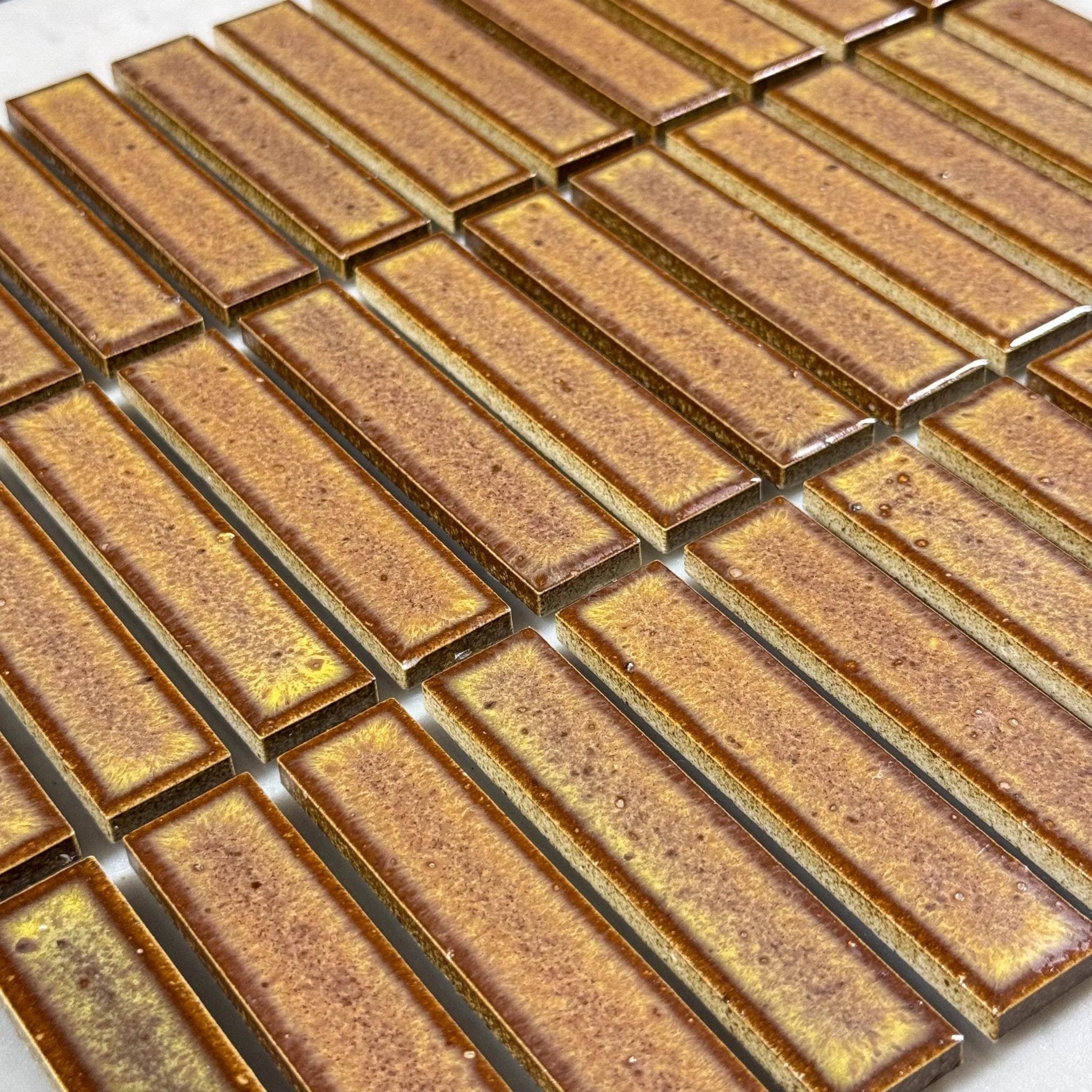 Japanese ceramic wall tiles Kogarana Sample in Walnut from Mittsu Japanese Tiles