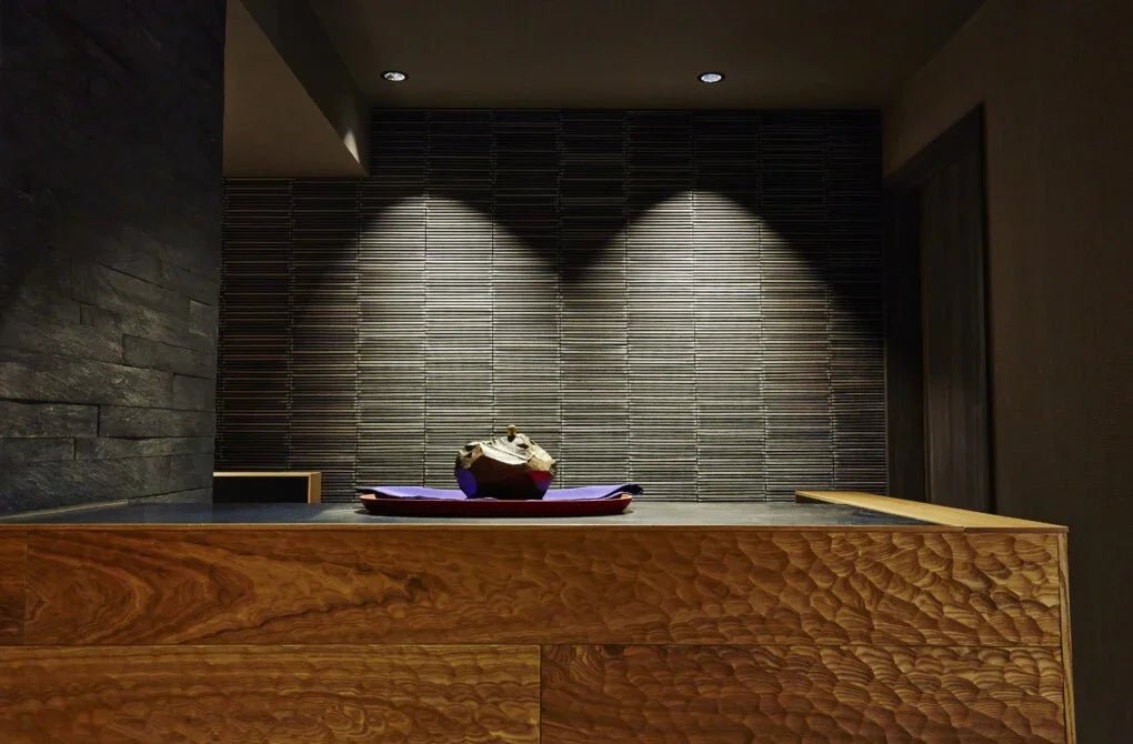 Japanese ceramic wall tiles Koyo Ibushi Line in Black from Mittsu Japanese Tiles