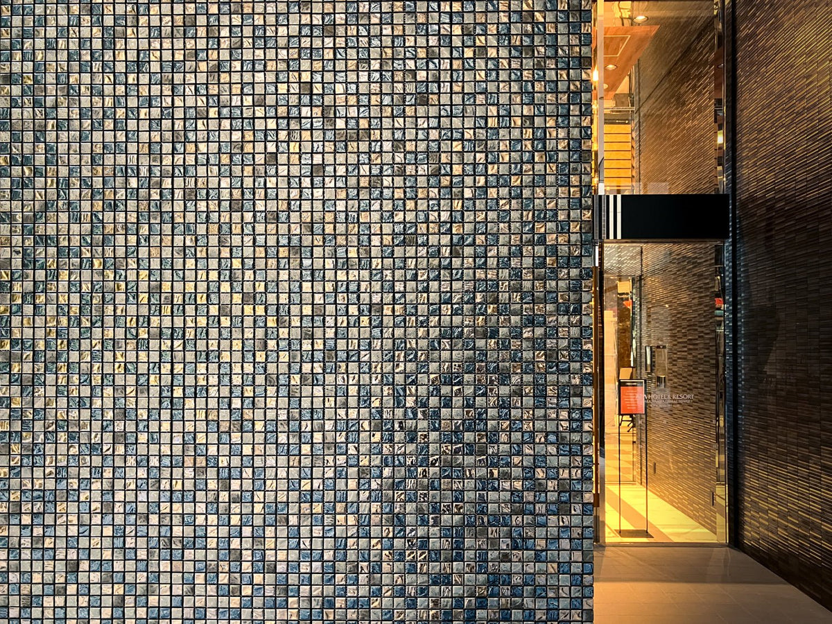 Japanese ceramic wall tiles Kurai Kin Sample in Mosaic from Mittsu Japanese Tiles