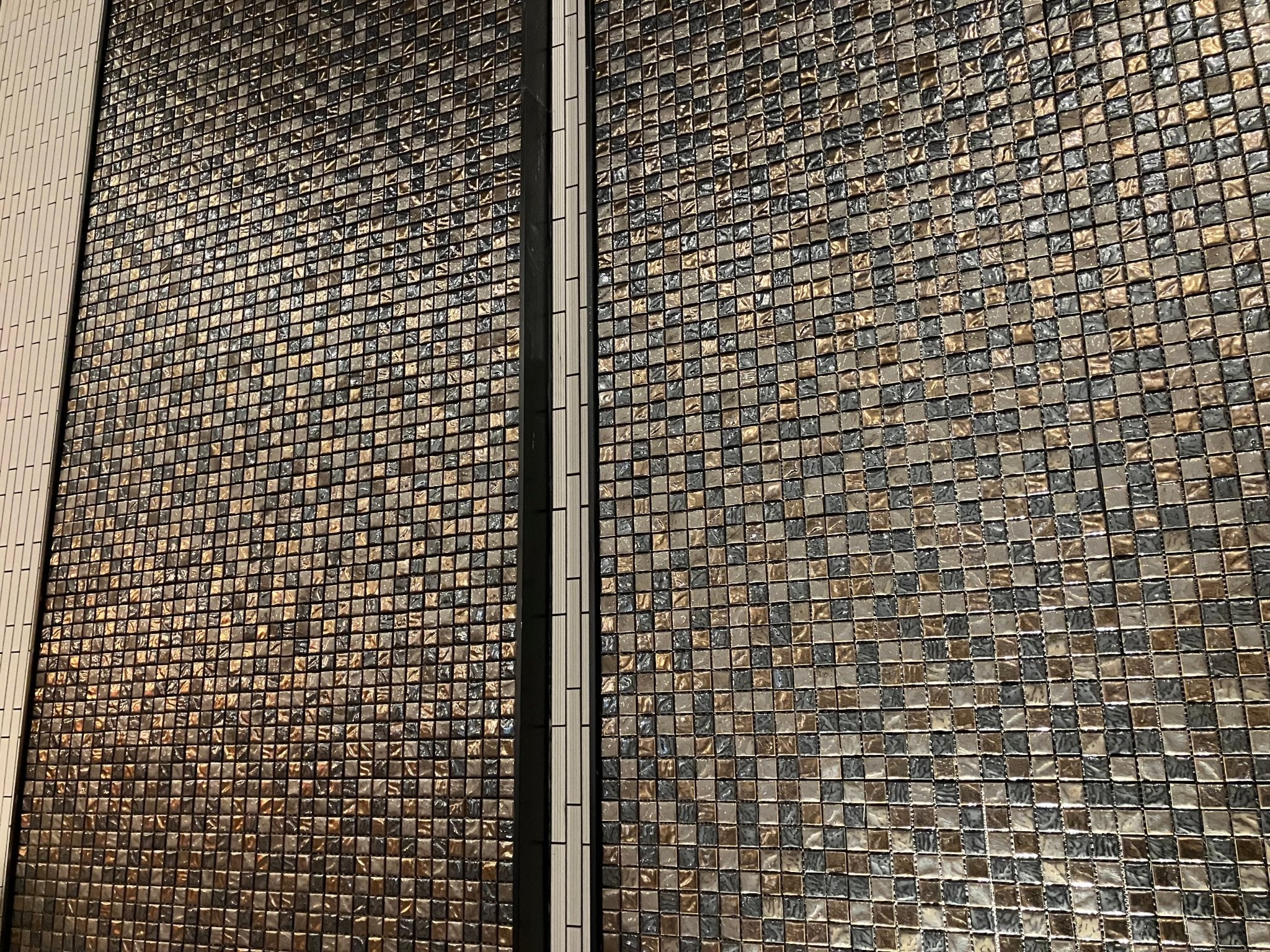 Japanese ceramic wall tiles Kurai Kin Sample in Mosaic from Mittsu Japanese Tiles