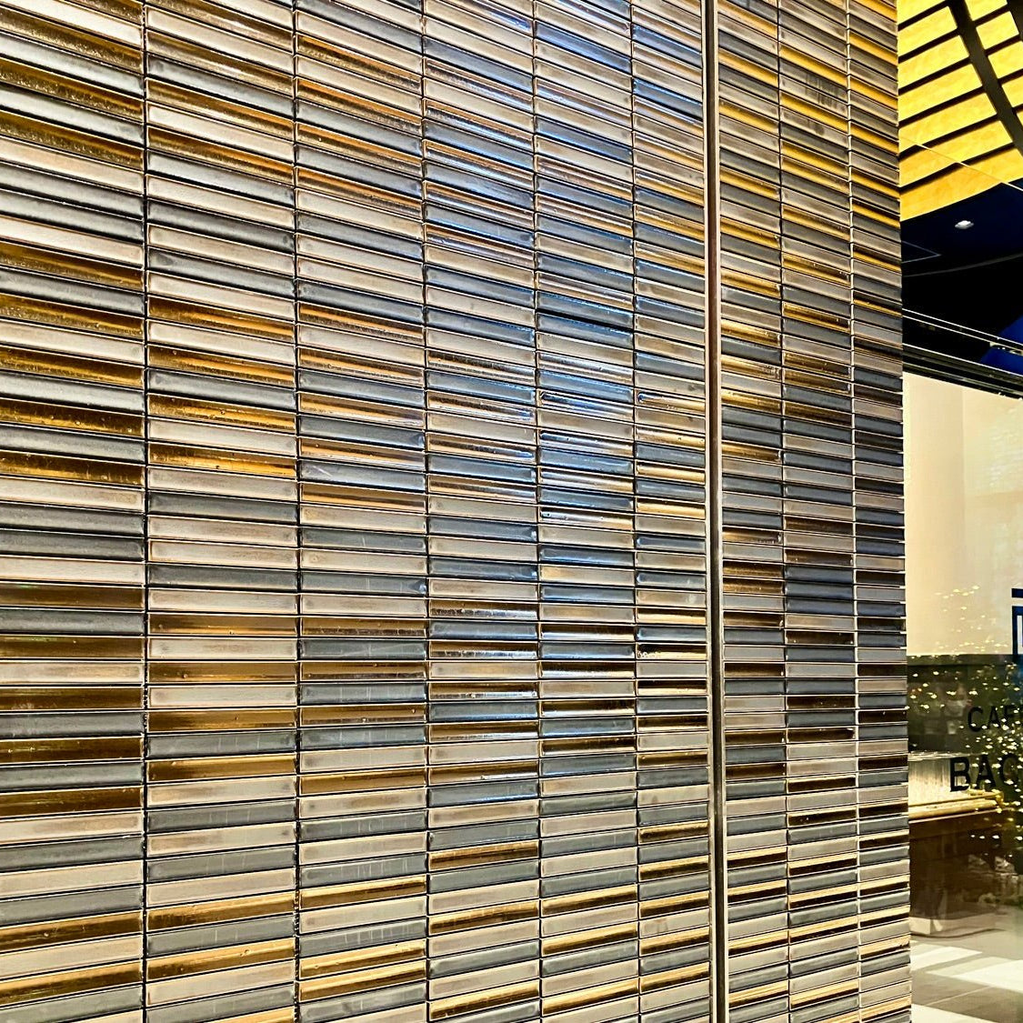 Japanese ceramic wall tiles Kurai Kin Sample in Mosaic from Mittsu Japanese Tiles