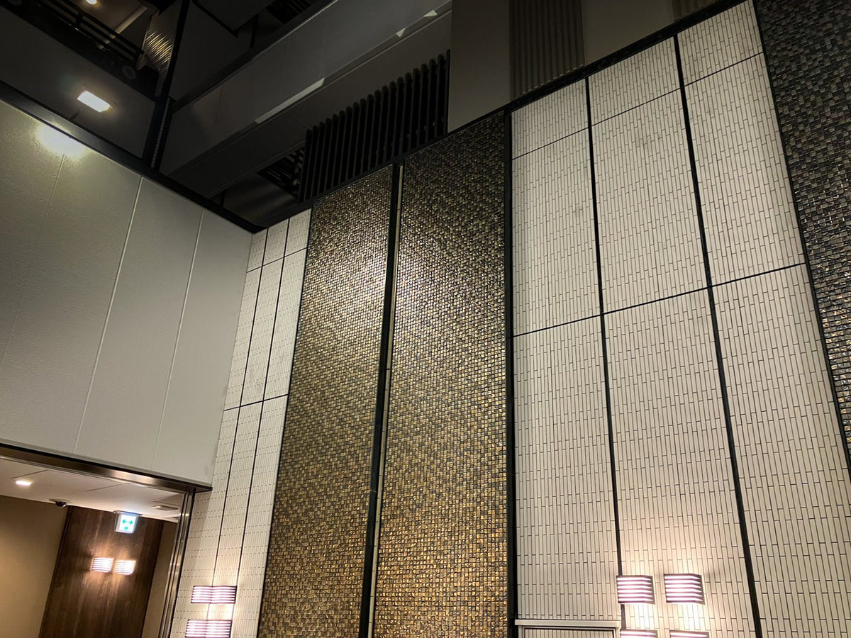 Japanese ceramic wall tiles Kurai Kin Sample in Mosaic from Mittsu Japanese Tiles