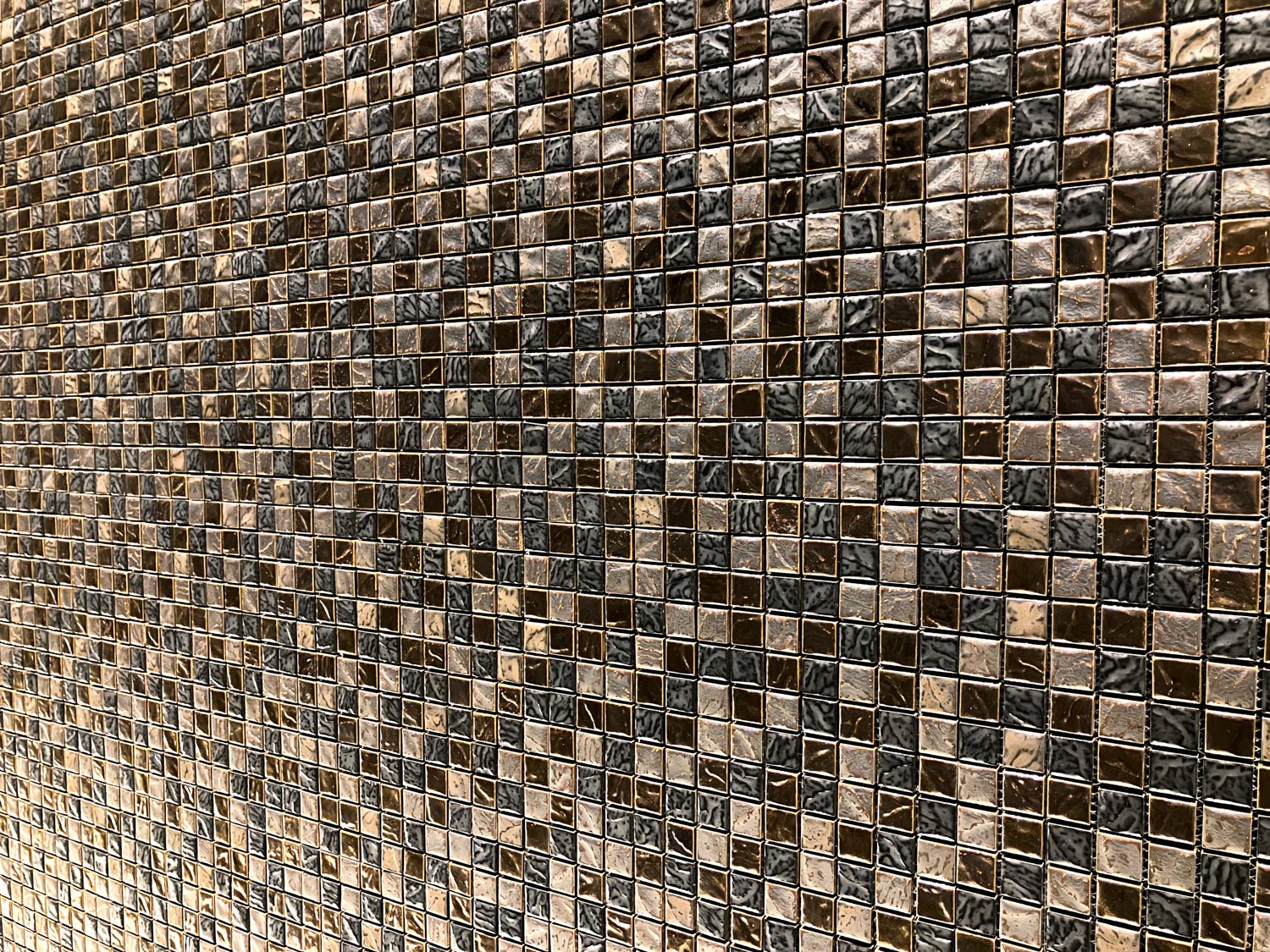 Japanese ceramic wall tiles Kurai Kin Sample in Mosaic from Mittsu Japanese Tiles