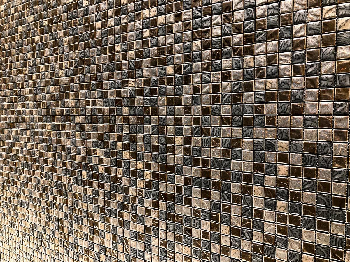 Japanese ceramic wall tiles Kurai Kin Sample in Mosaic from Mittsu Japanese Tiles