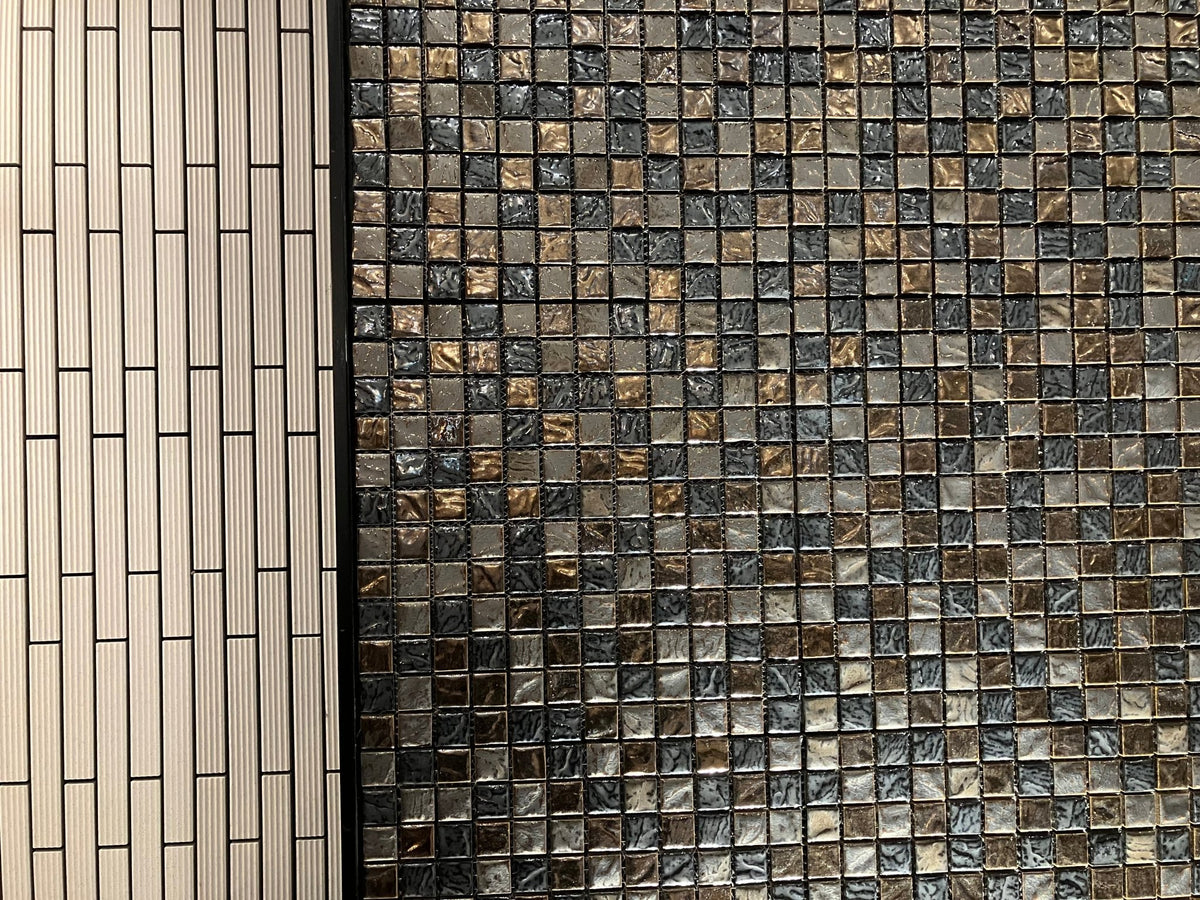Japanese ceramic wall tiles Kurai Kin Sample in Mosaic from Mittsu Japanese Tiles