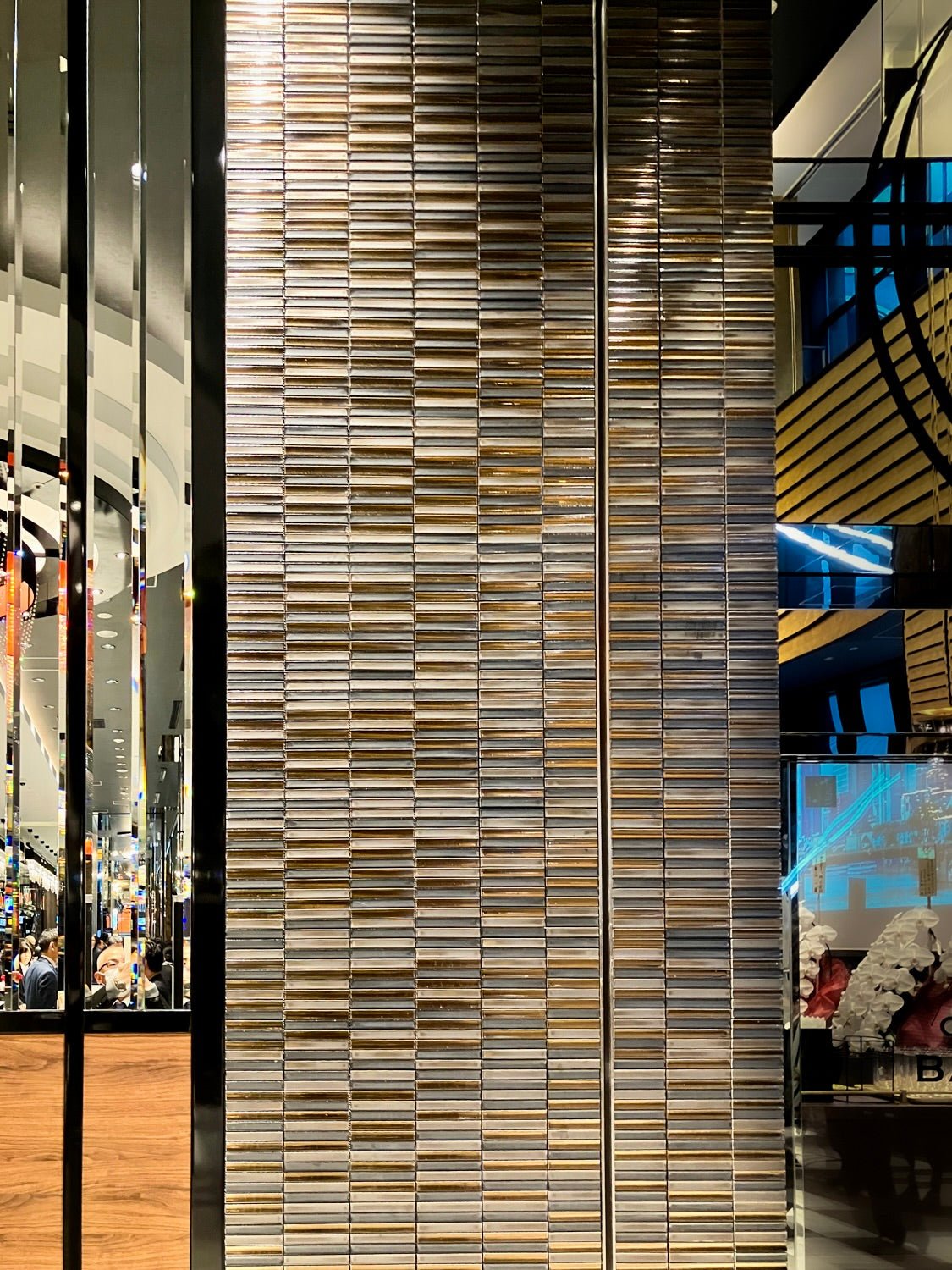 Japanese ceramic wall tiles Kurai Kin Sample in Mosaic from Mittsu Japanese Tiles
