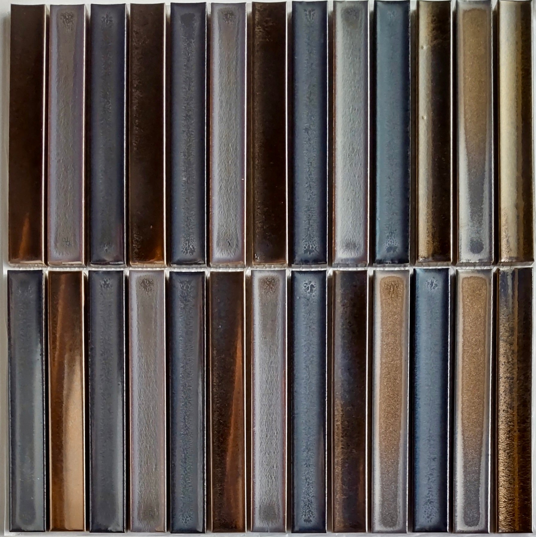 Japanese ceramic wall tiles Kurai Kin Sample in Border from Mittsu Japanese Tiles