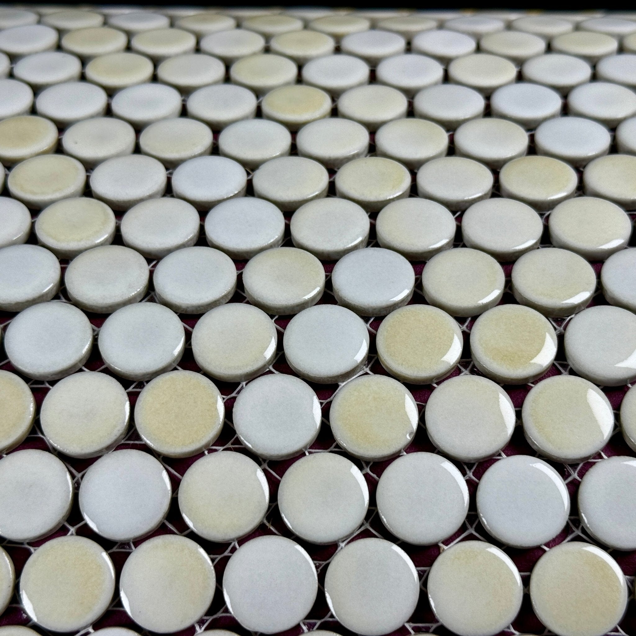 Japanese ceramic wall tiles Maru 19mm in Butter Cream from Mittsu Japanese Tiles