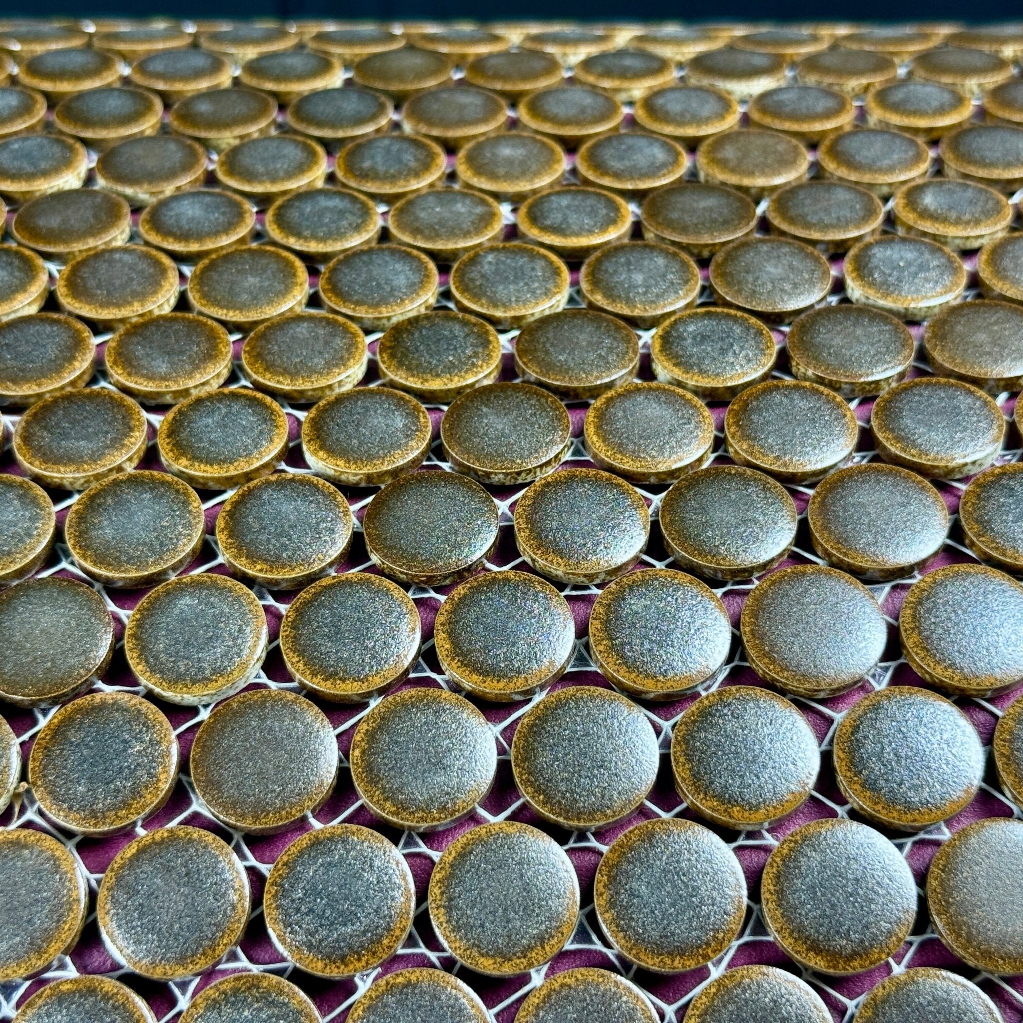 Japanese ceramic wall tiles Maru 19mm in Copper from Mittsu Japanese Tiles