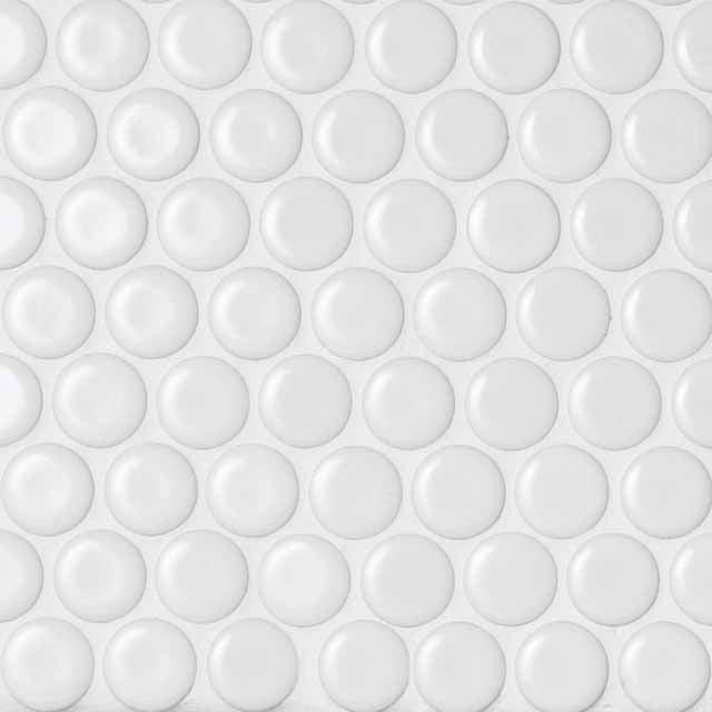 Japanese ceramic wall tiles Maru 19mm Sample in Gloss White from Mittsu Japanese Tiles