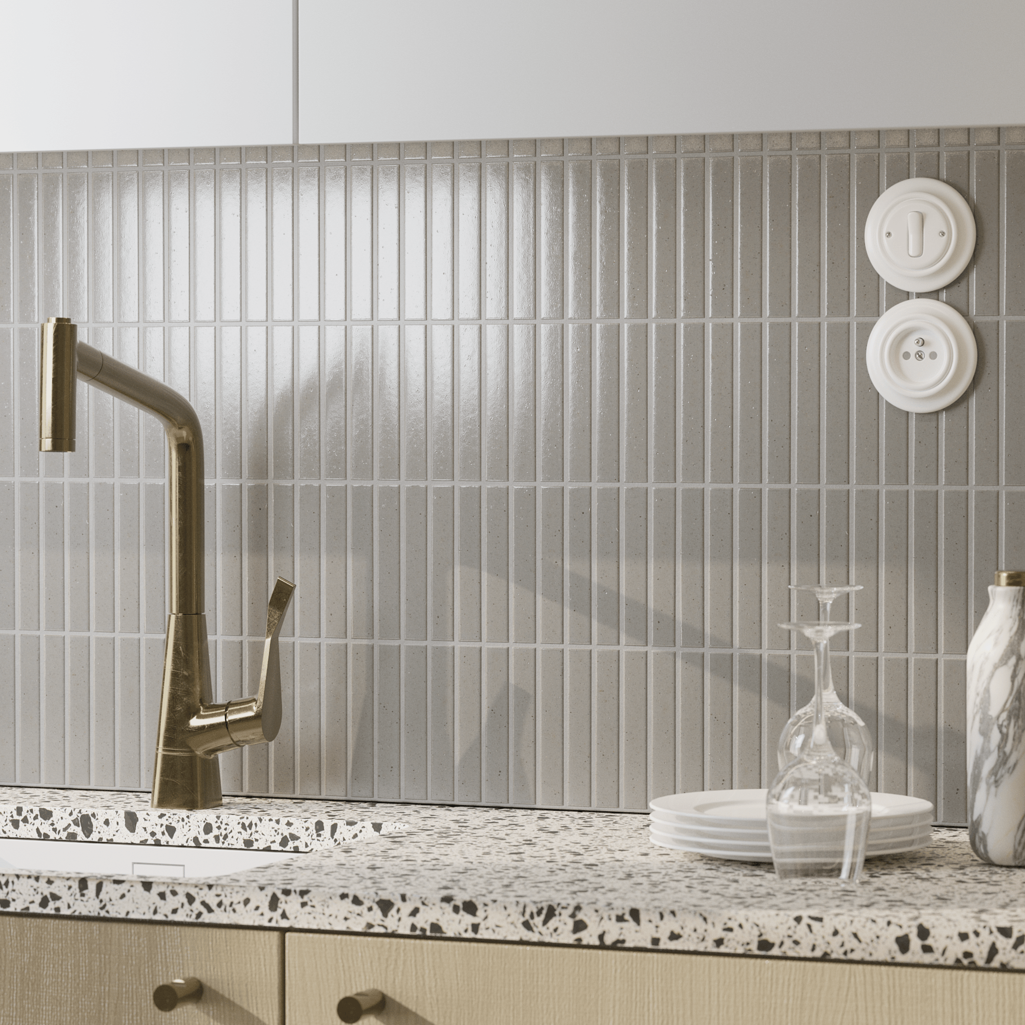 Japanese ceramic wall tiles Kaji Border - Japanese Porcelain Wall Tile (UAE) in Dove Grey from Mittsu Japanese Tiles