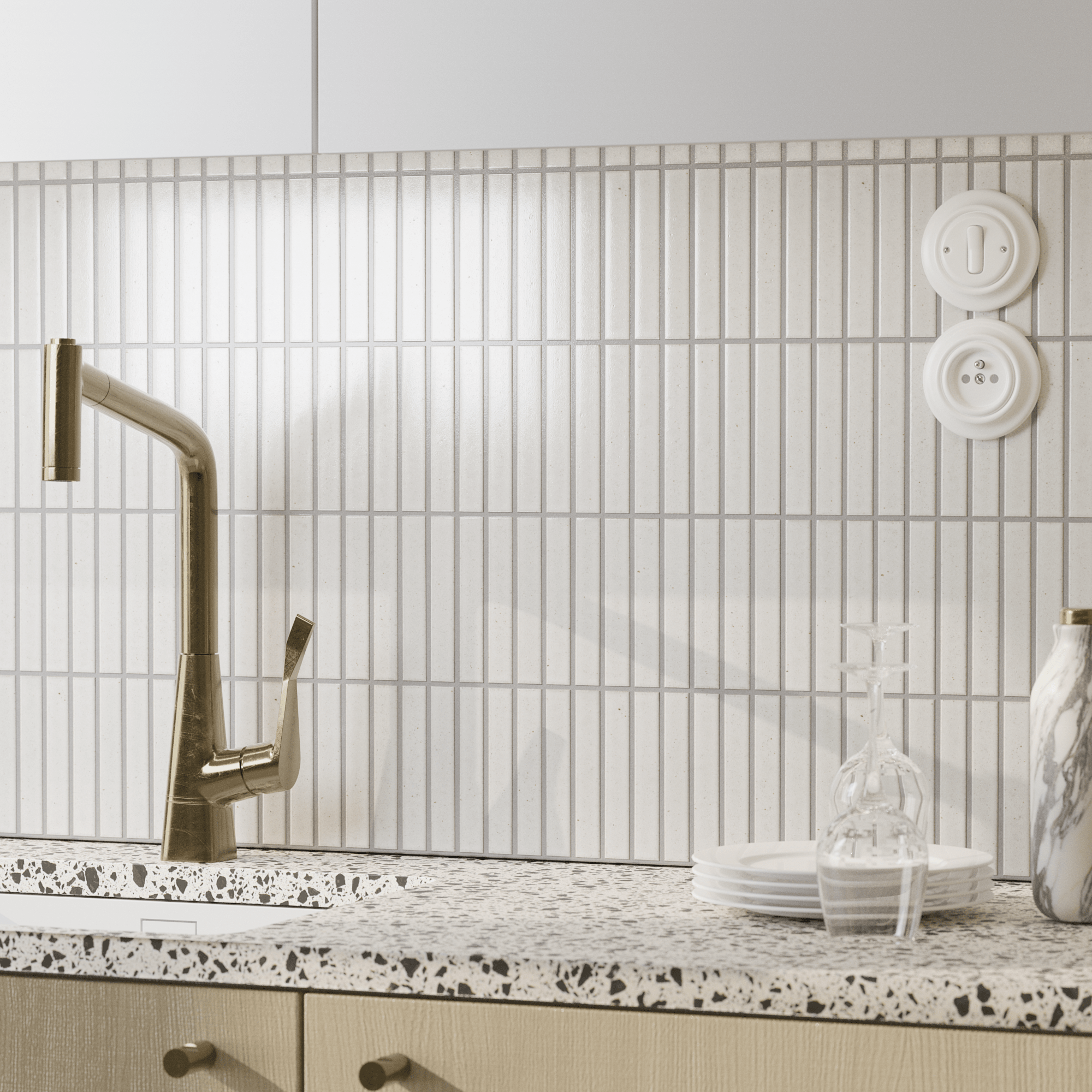 Japanese ceramic wall tiles Kaji Border - Japanese Porcelain Wall Tile (UAE) in Powder White from Mittsu Japanese Tiles