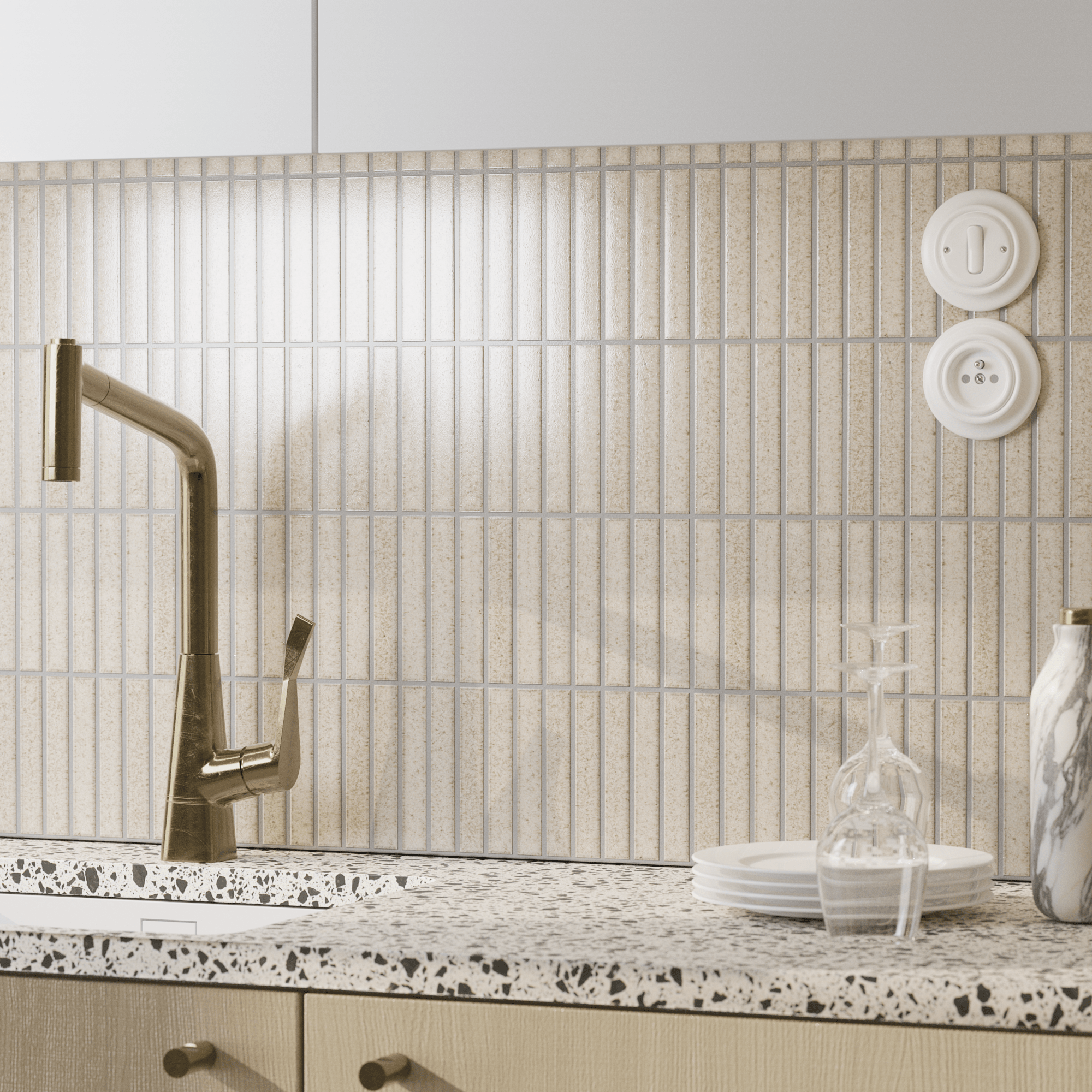 Japanese ceramic wall tiles Kaji Border - Japanese Porcelain Wall Tile (UAE) in Oat from Mittsu Japanese Tiles