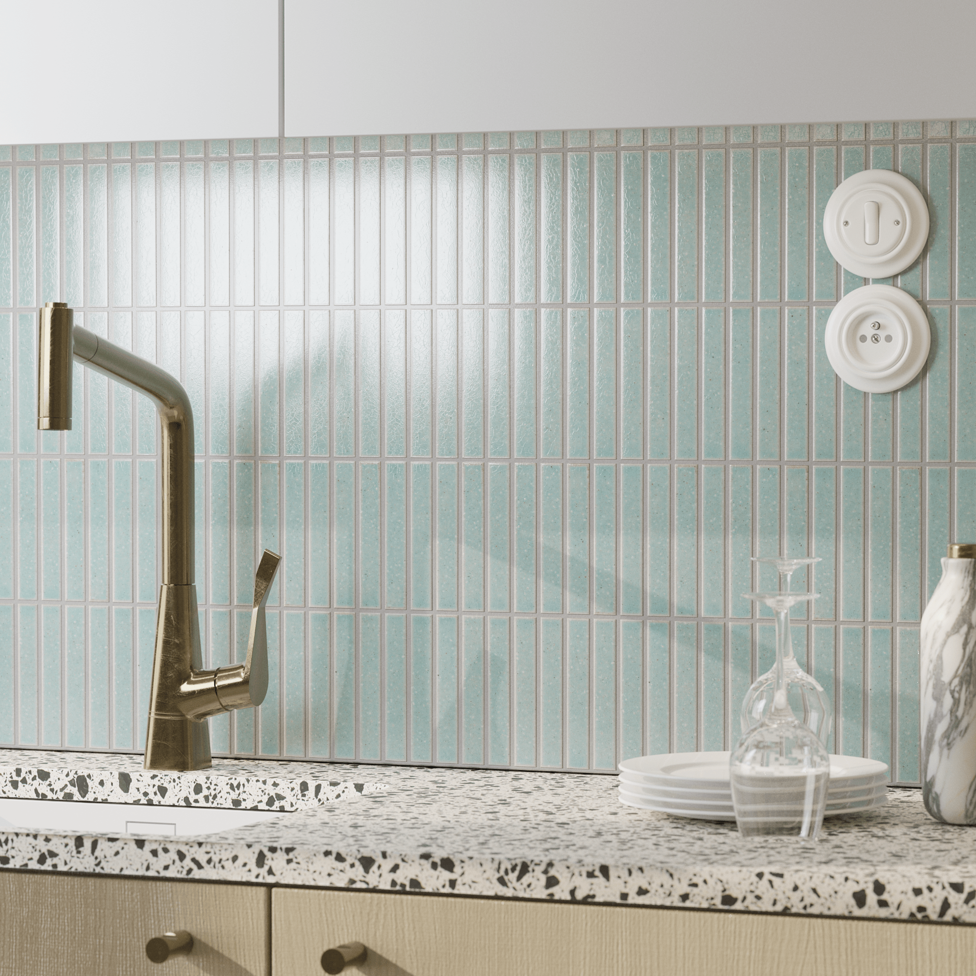Japanese ceramic wall tiles Kaji Border - Japanese Porcelain Wall Tile (UAE) in Frozen Mint from Mittsu Japanese Tiles