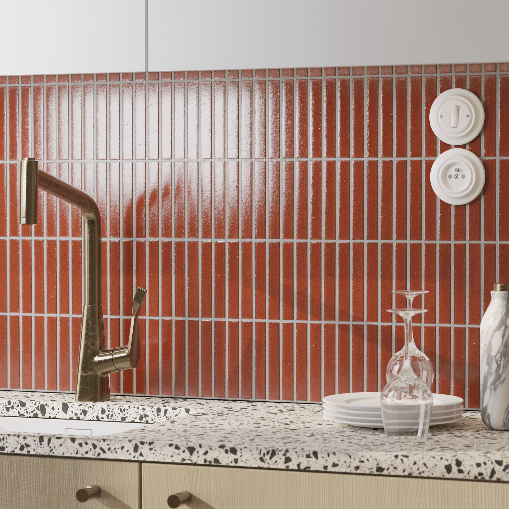 Japanese ceramic wall tiles Kaji Border - Japanese Porcelain Wall Tile (UAE) in Brick from Mittsu Japanese Tiles