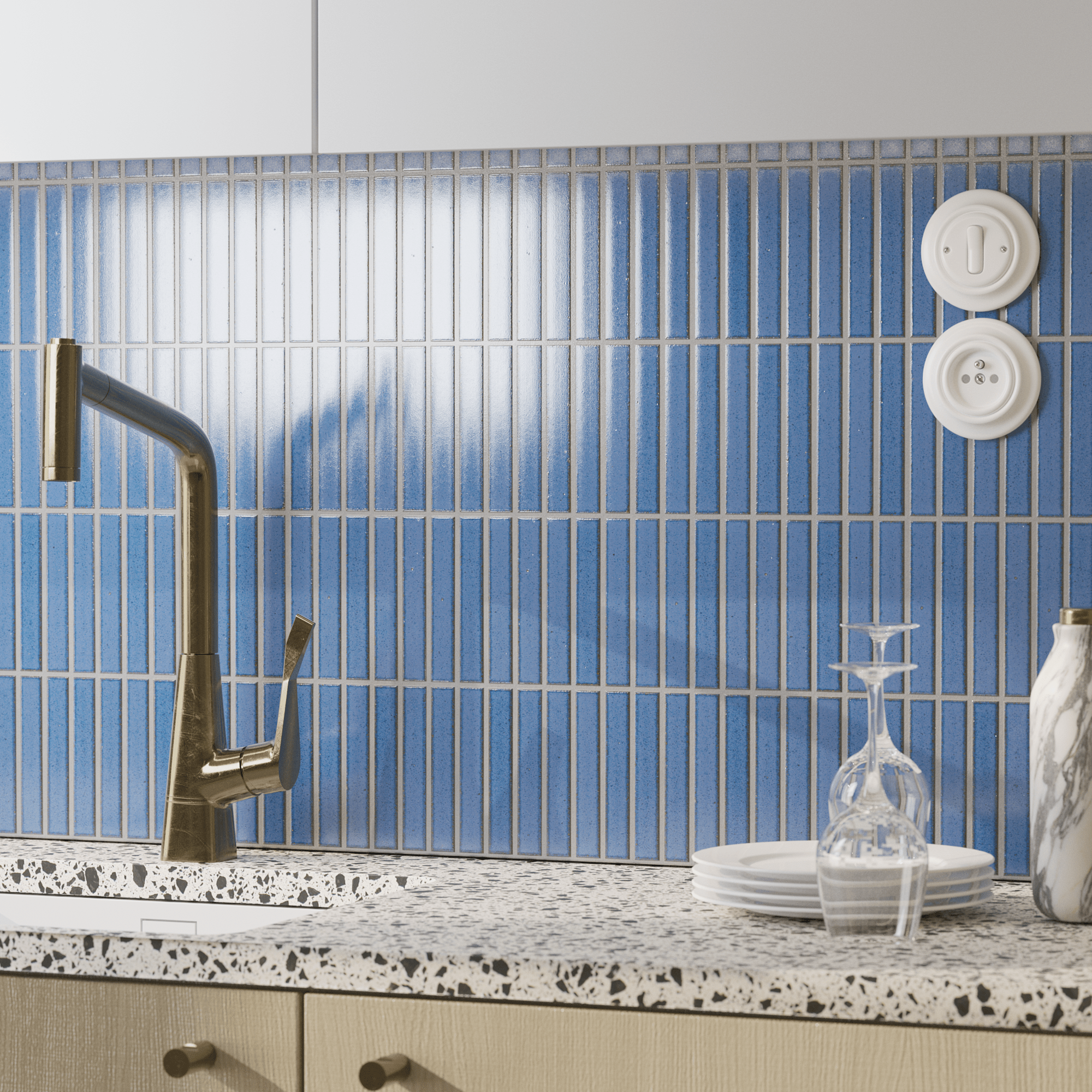Japanese ceramic wall tiles Kaji Border - Japanese Porcelain Wall Tile (UAE) in Sapphire from Mittsu Japanese Tiles
