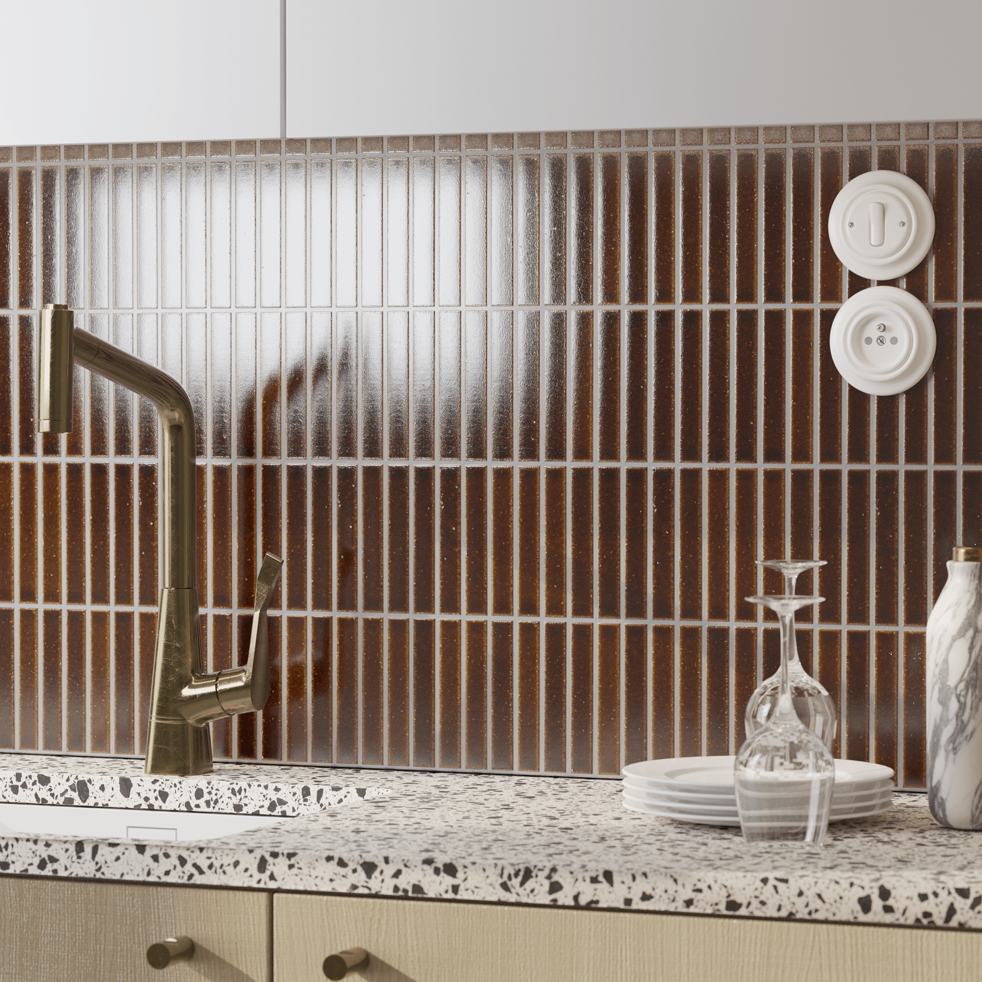 Japanese ceramic wall tiles Kaji Border - Japanese Porcelain Wall Tile (UAE) in Burnt Russet from Mittsu Japanese Tiles