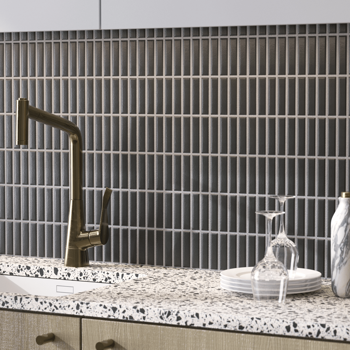 Japanese ceramic wall tiles Kogarana - Japanese Porcelain Wall Tile (UAE) in Matt Black from Mittsu Japanese Tiles