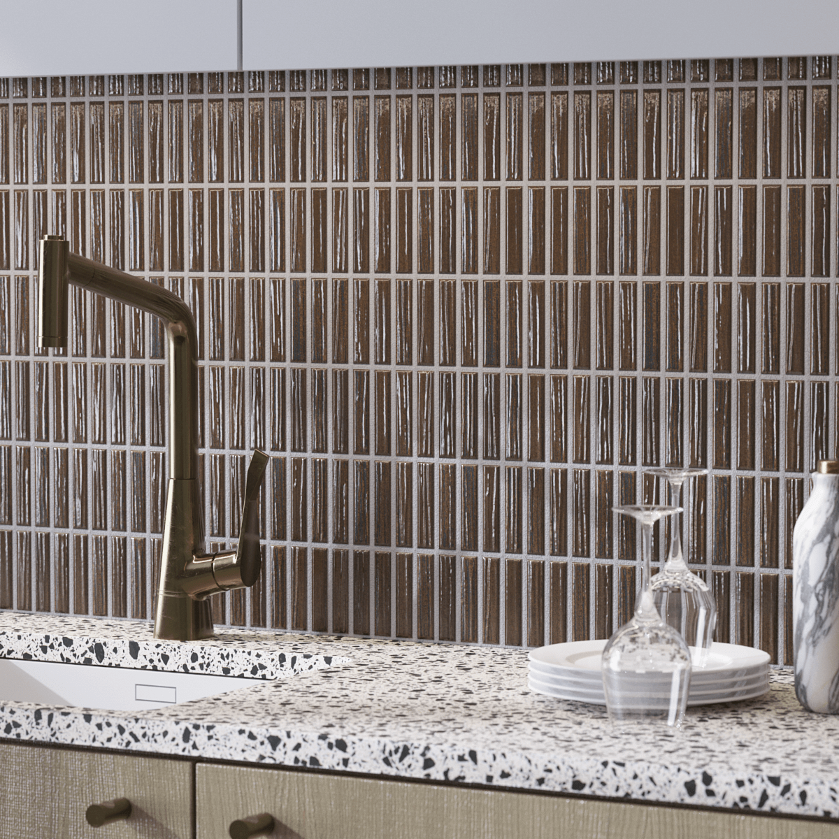 Japanese ceramic wall tiles Kogarana - Japanese Porcelain Wall Tile (UAE) in Cacao from Mittsu Japanese Tiles