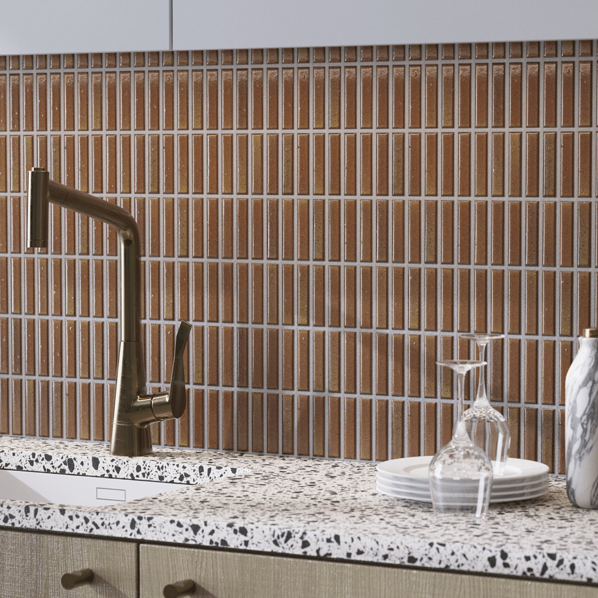 Japanese ceramic wall tiles Kogarana - Japanese Porcelain Wall Tile (UAE) in Walnut from Mittsu Japanese Tiles