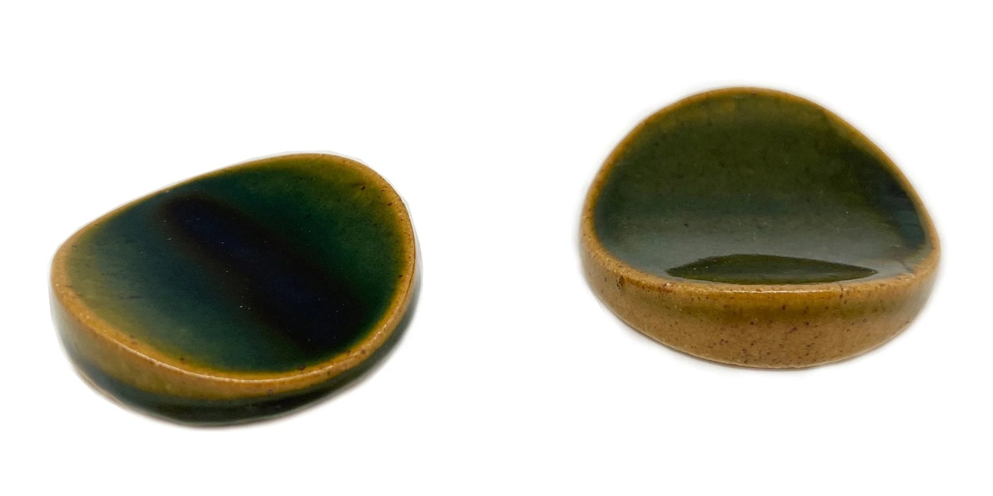 Japanese ceramic wall tiles Moon Sample in Oribe Green from Mittsu Japanese Tiles