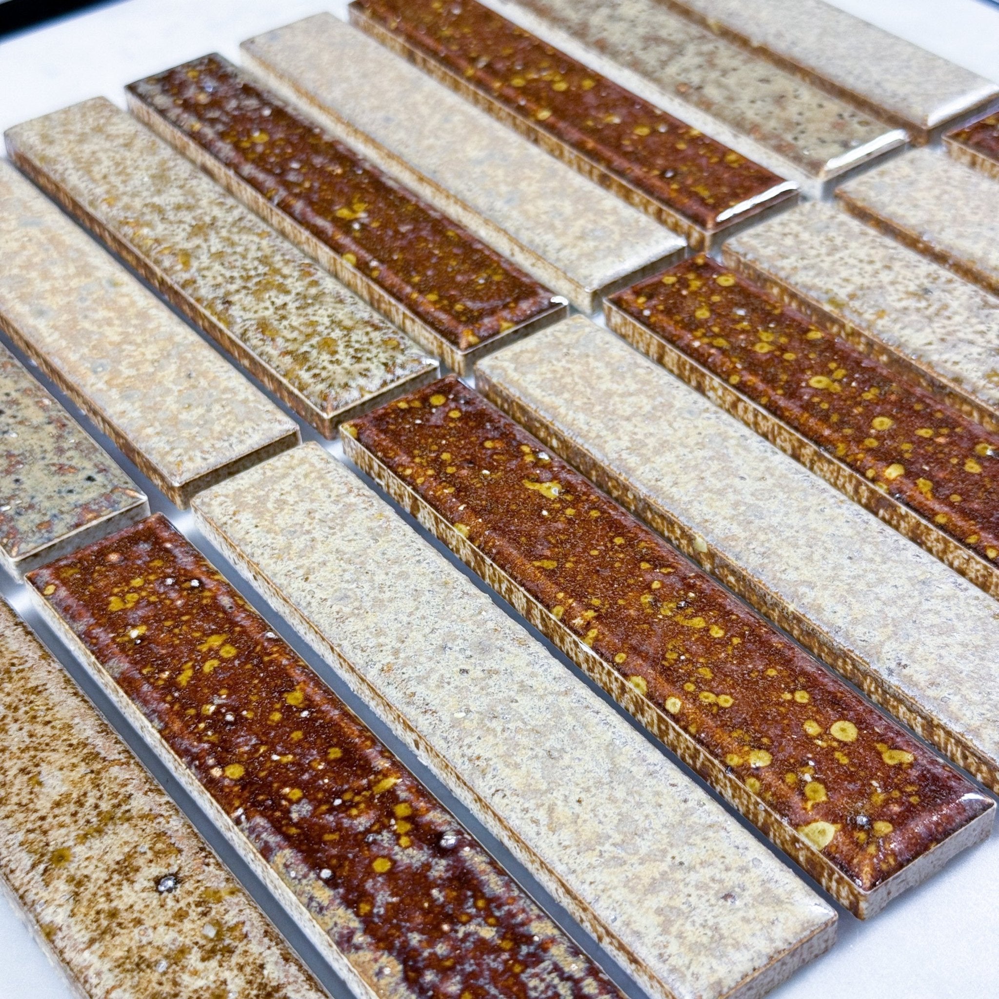 Japanese ceramic wall tiles Nakaba Sample in Autumn Flame from Mittsu Japanese Tiles