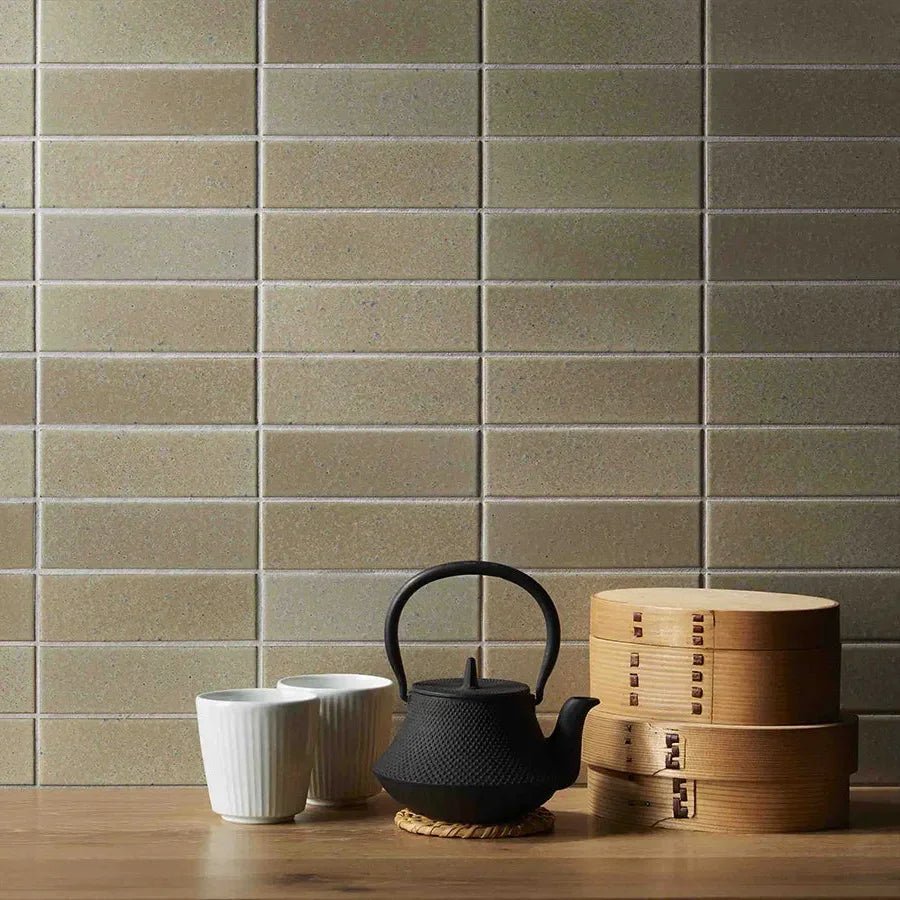 Japanese ceramic wall tiles Yoroi Sample in Beige from Mittsu Japanese Tiles