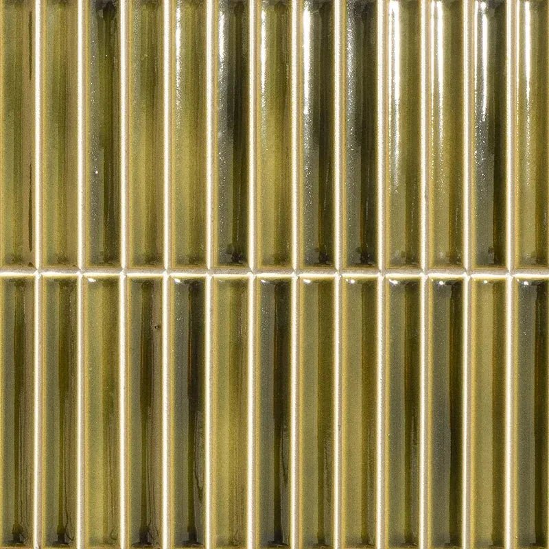 Japanese ceramic wall tiles Yuki Border in Oribe Green from Mittsu Japanese Tiles