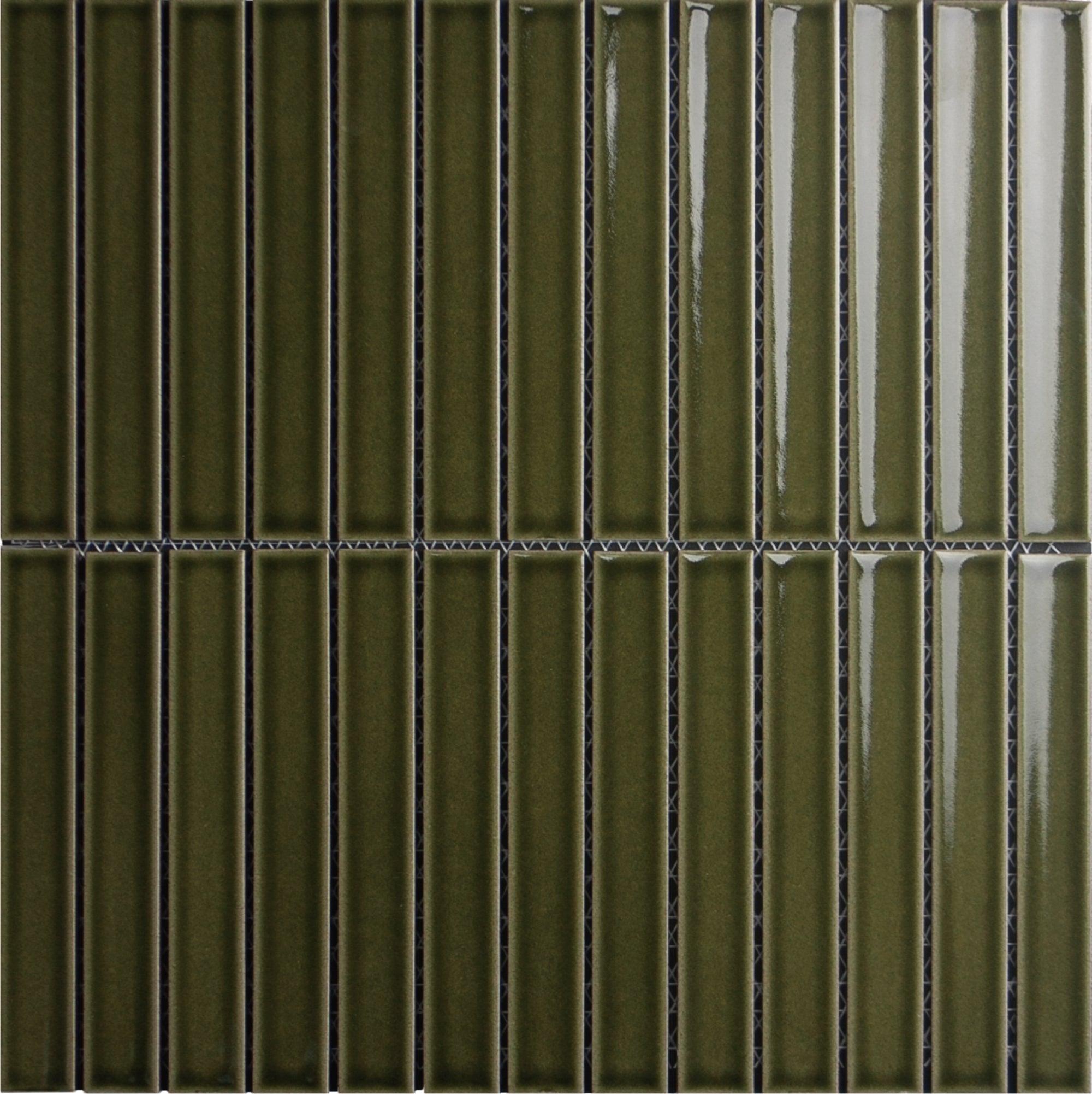 Japanese ceramic wall tiles Yuki Border Sample in Green from Mittsu Japanese Tiles