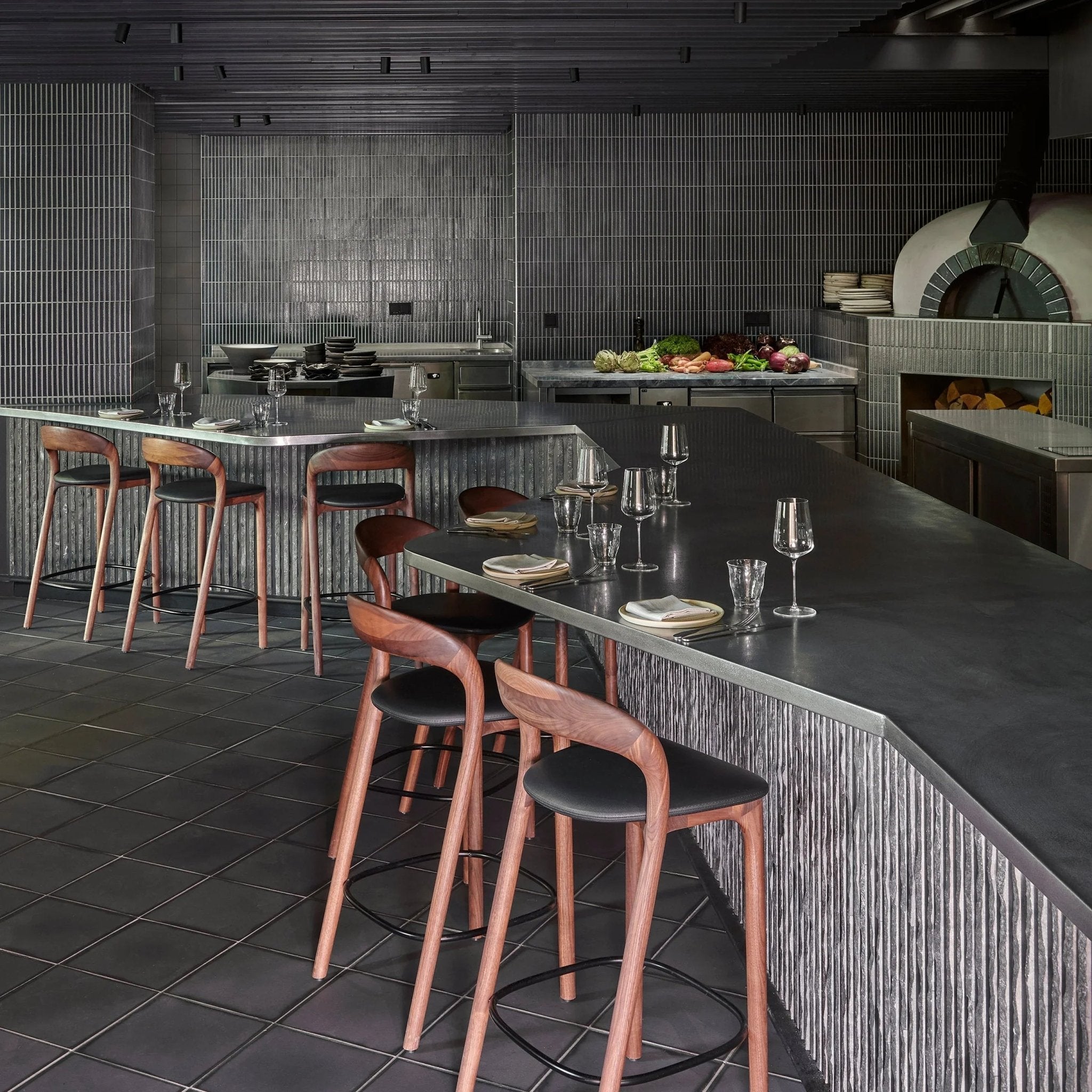 Japanese ceramic wall tiles Kaji Border in Wrought Iron from Mittsu Japanese Tiles