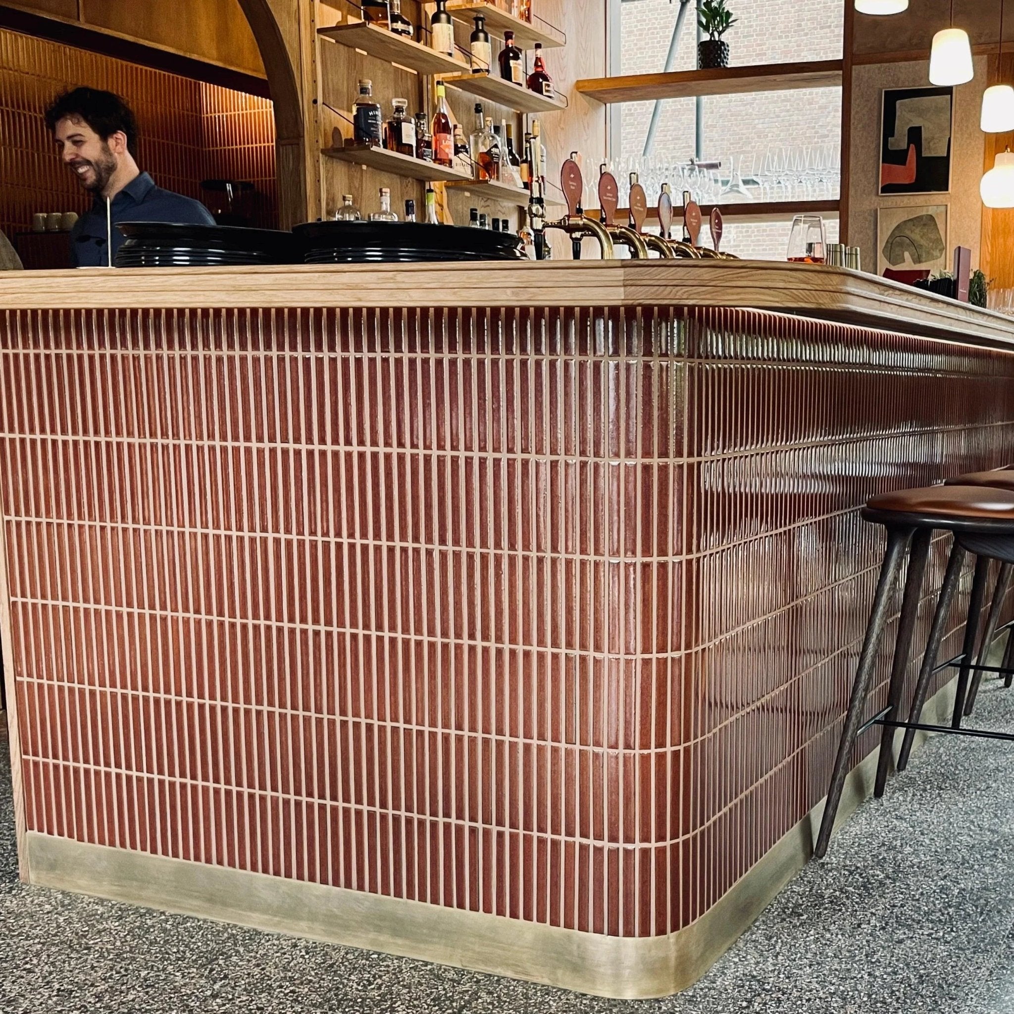 Japanese ceramic wall tiles Kaji Border in Wrought Iron from Mittsu Japanese Tiles