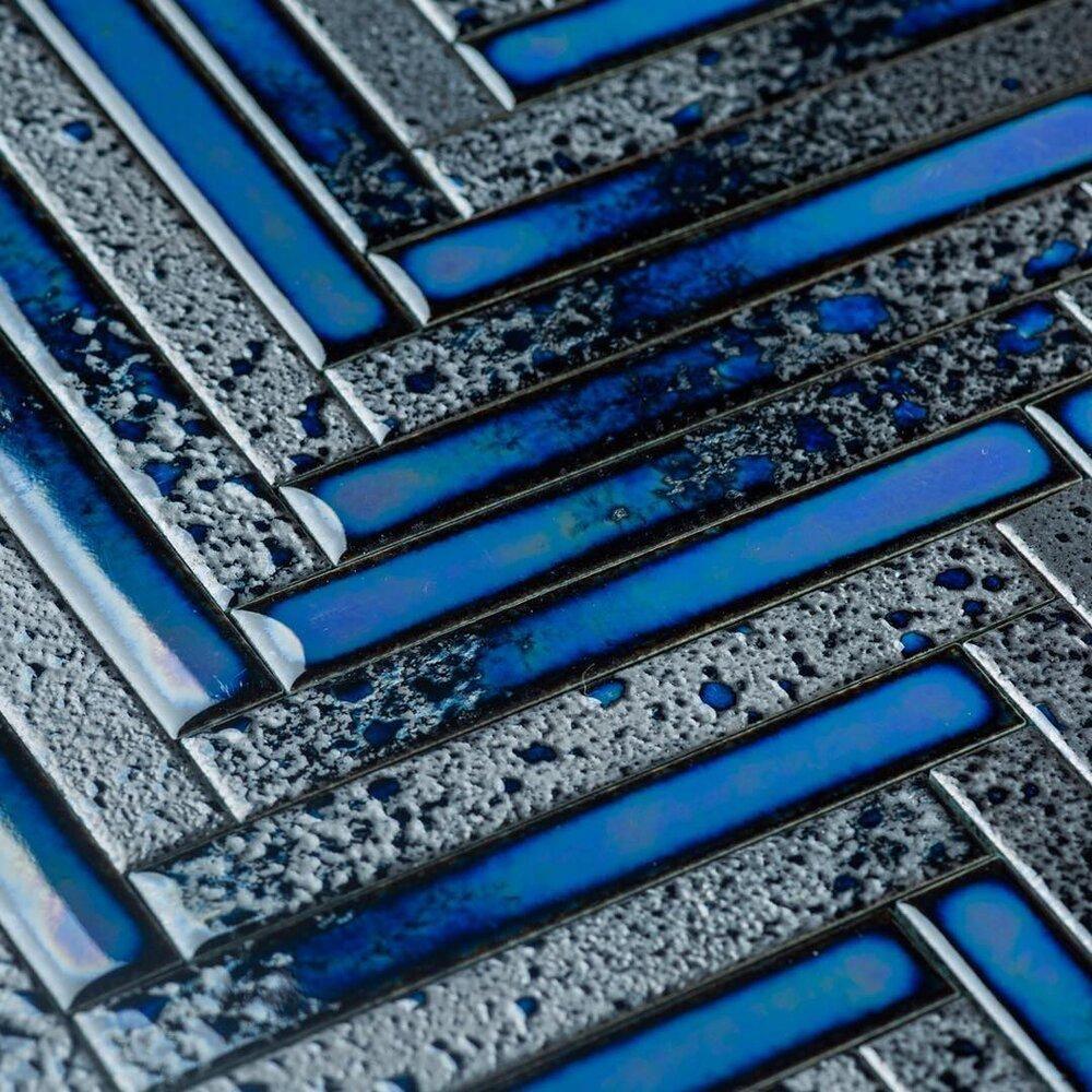 Japanese ceramic wall tiles Yohen Sample in Dark Blue Mix from Mittsu Japanese Tiles