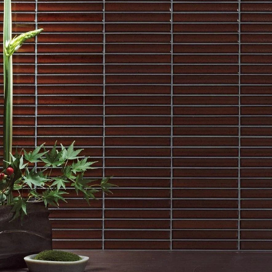 Japanese ceramic wall tiles Yuki Border in Terracotta from Mittsu Japanese Tiles