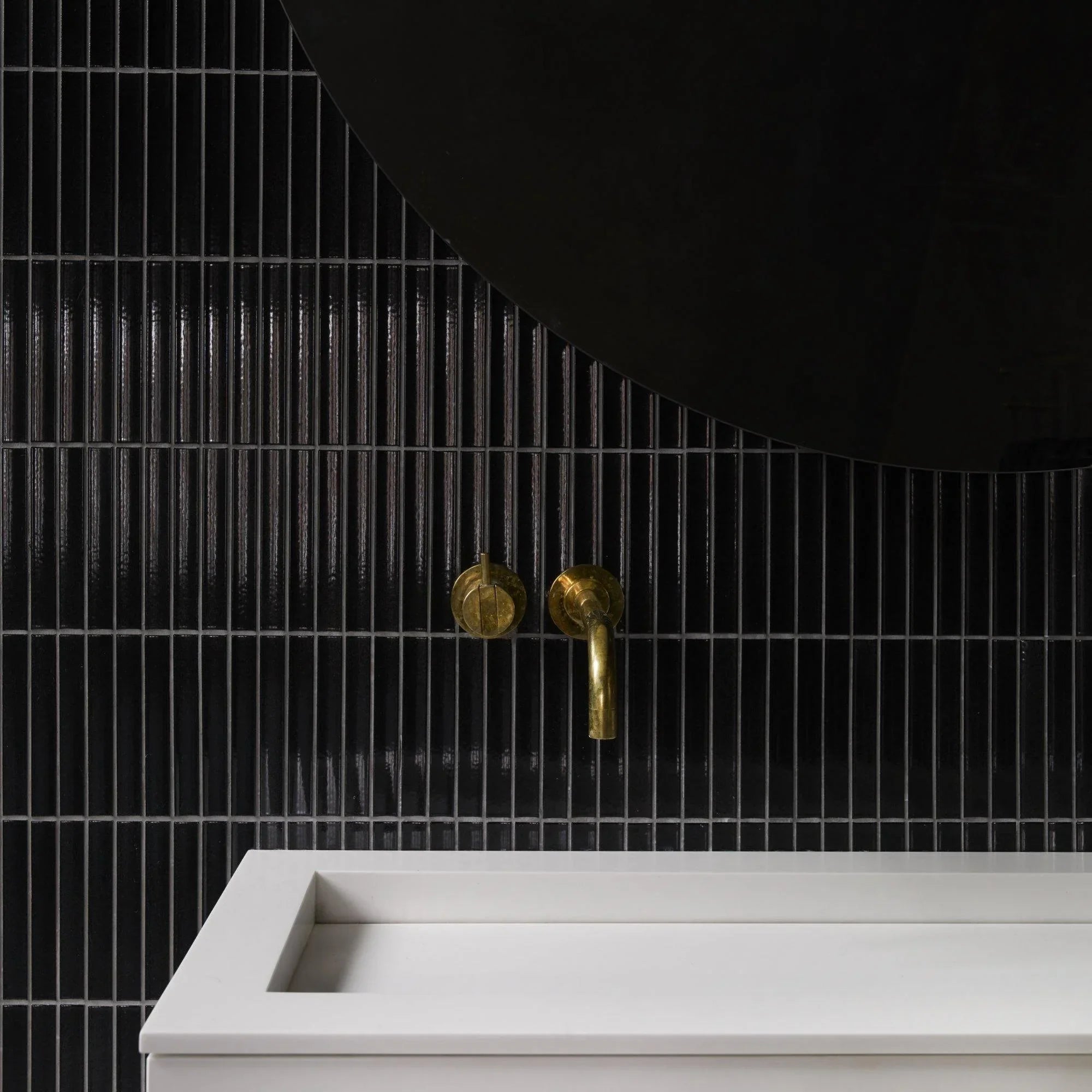 Japanese ceramic wall tiles Yuki Border in Black from Mittsu Japanese Tiles
