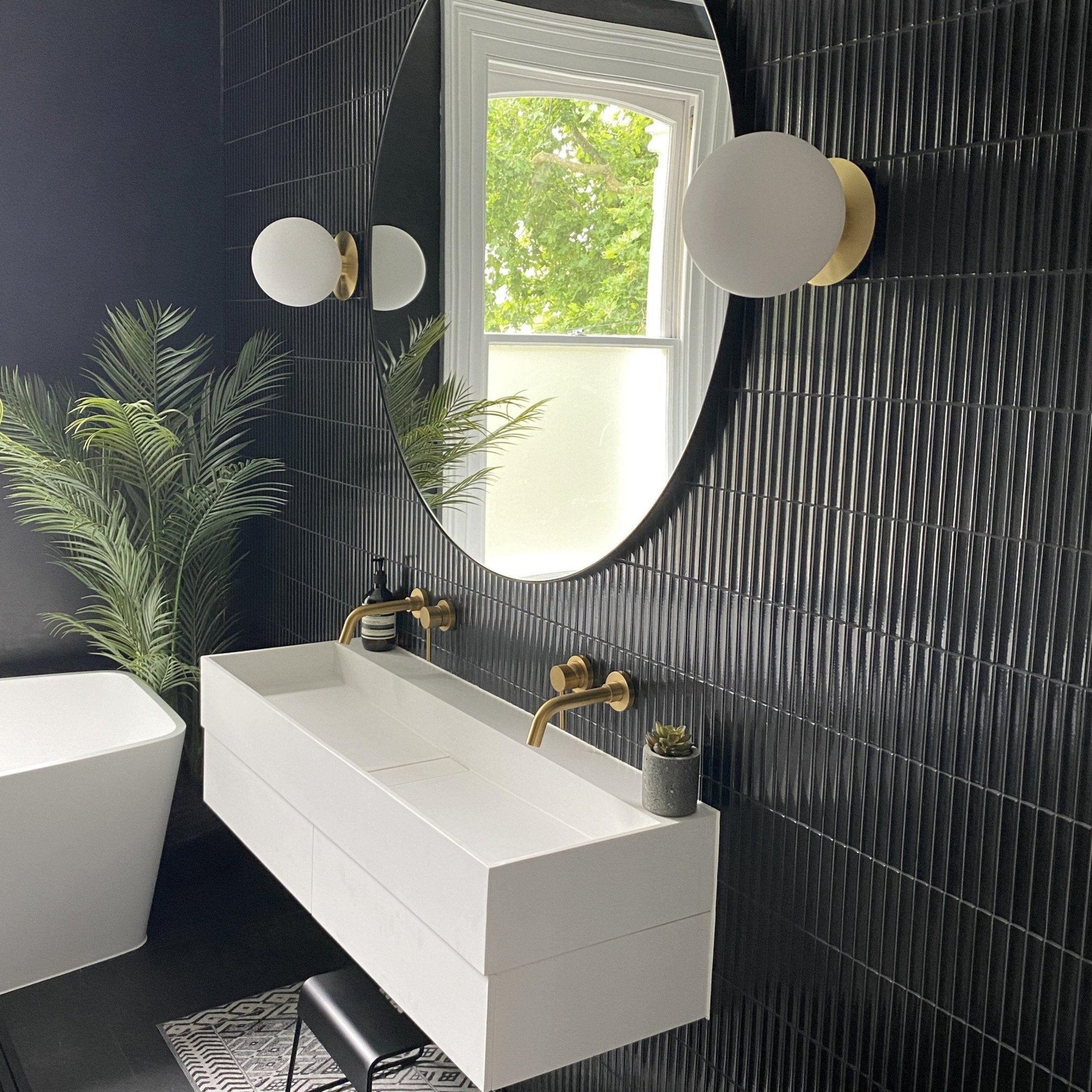 Japanese ceramic wall tiles Yuki Border in Black from Mittsu Japanese Tiles