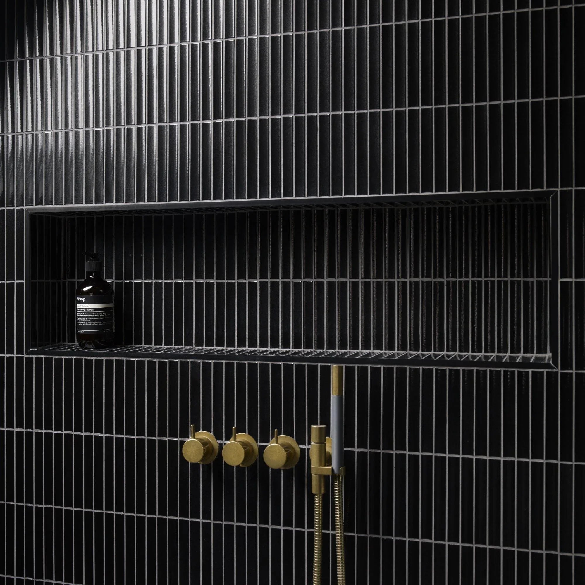 Japanese ceramic wall tiles Yuki Border in Black from Mittsu Japanese Tiles