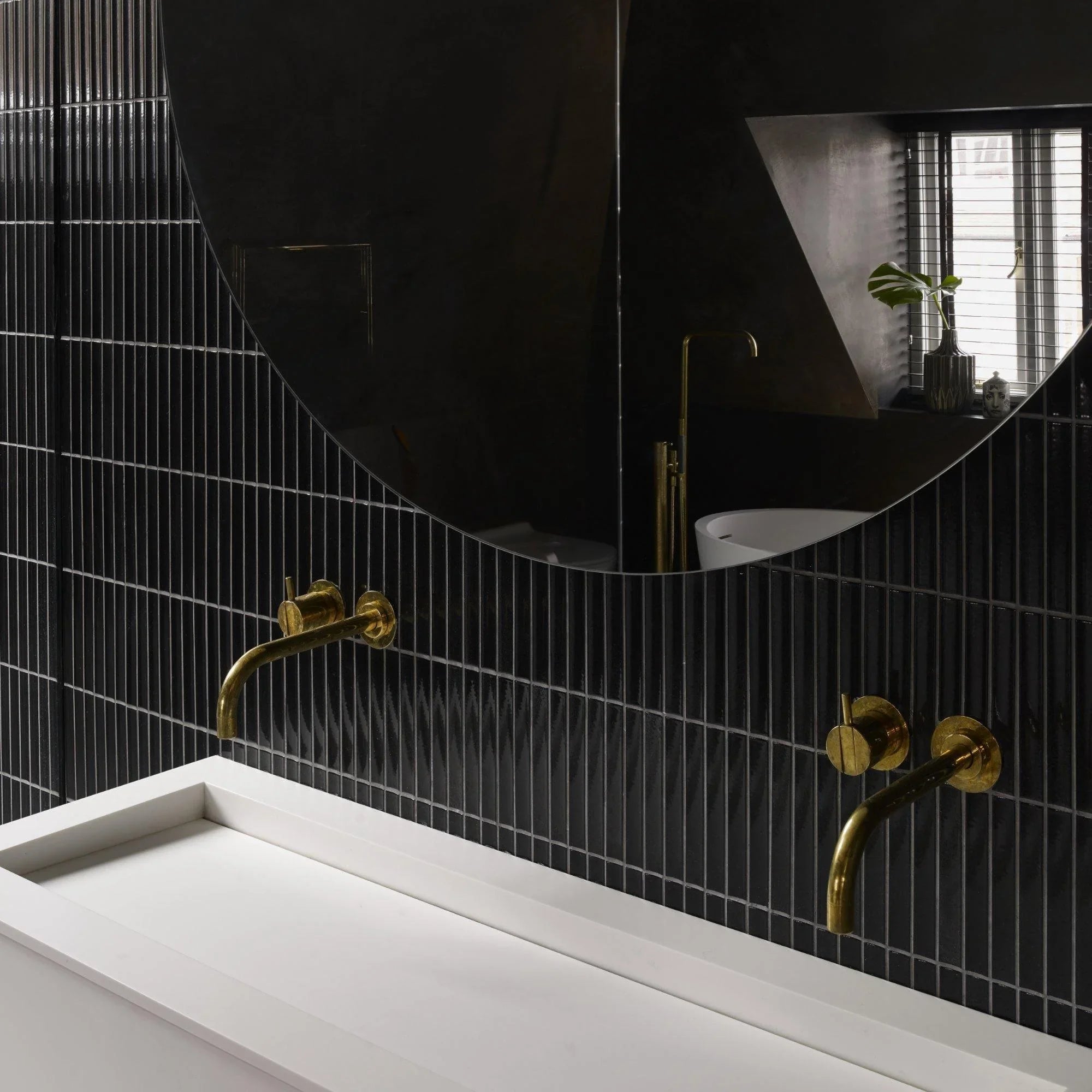 Japanese ceramic wall tiles Yuki Border in Black from Mittsu Japanese Tiles